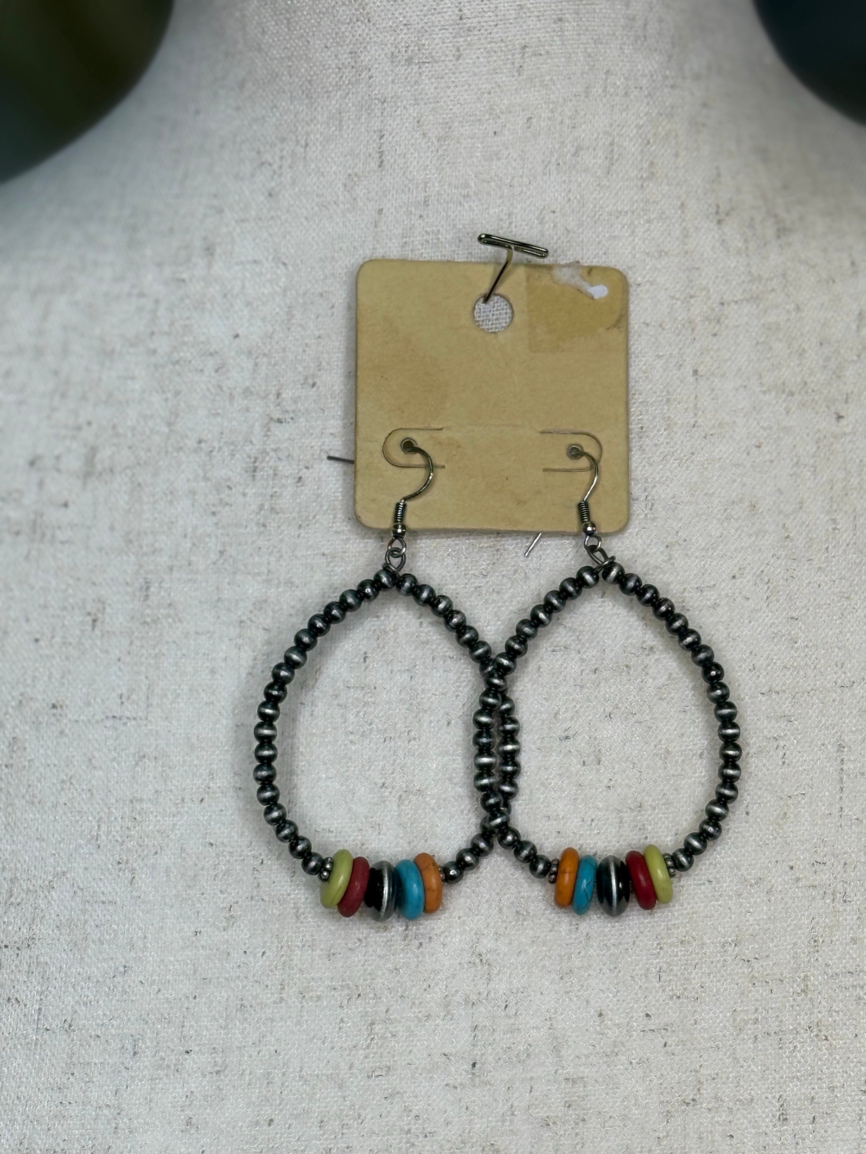 SILVER MULTI COLOR TEAR HOOP EARRINGS