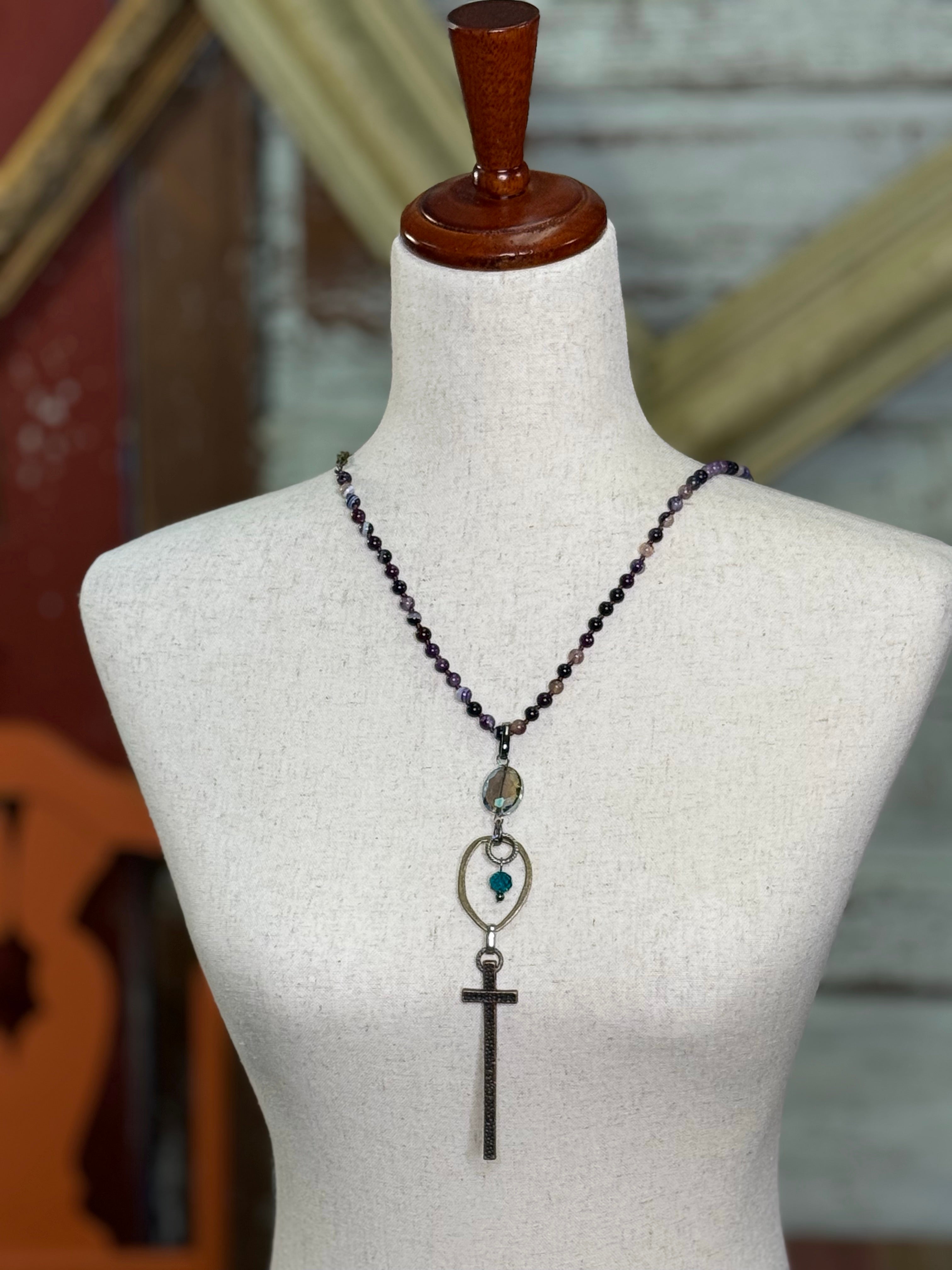 Lost and Found purple Cross necklace
