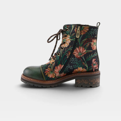 L'Artiste Cordea floral embroidered lace-up boot side view