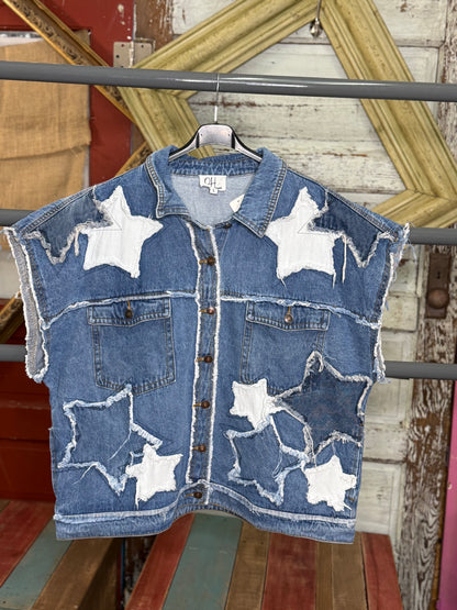 Oli An Hali WASHED STAR PATCHWORK DENIM JACKET