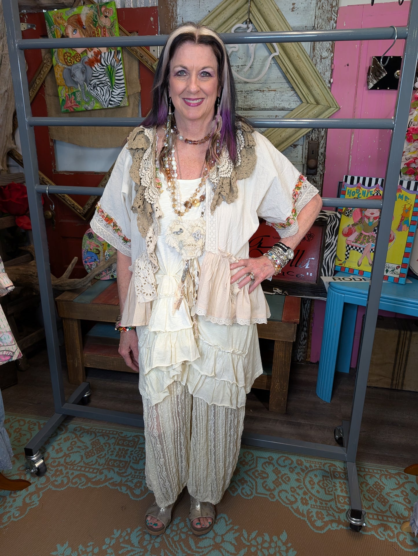 Paper Lace Mutli Fabric Ruffle Jacket top