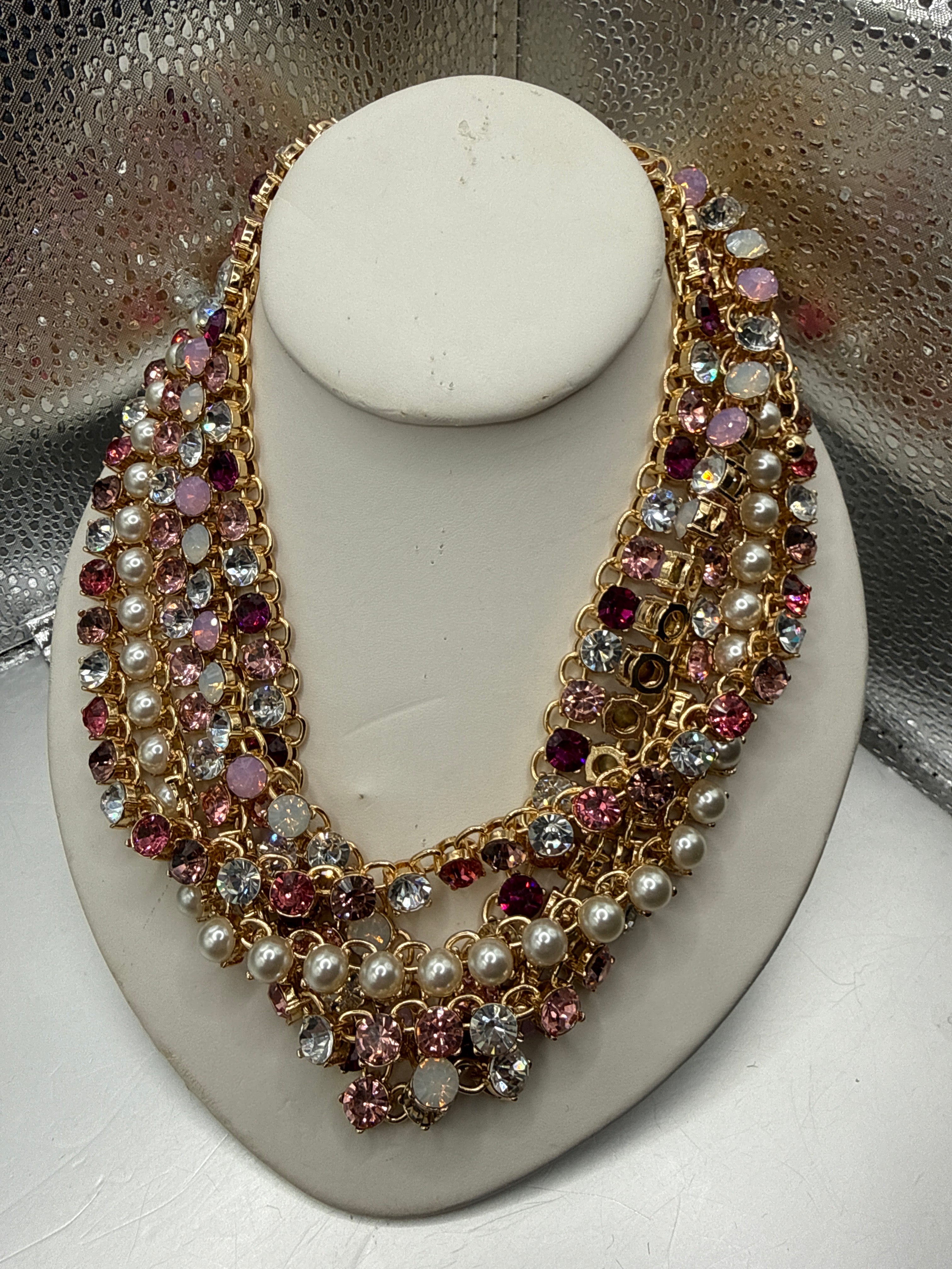 Alice 5 Strand Multi pink and pearl Neckalce