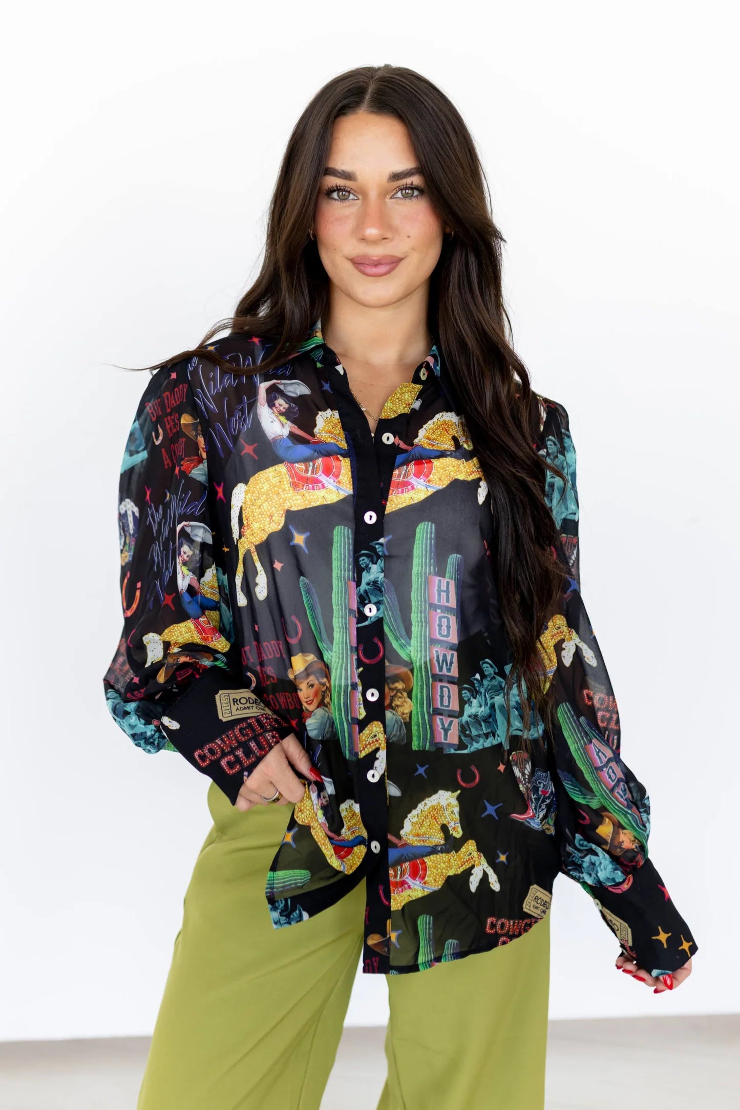 Turquoise Haven Black Cowgirl Collage Top