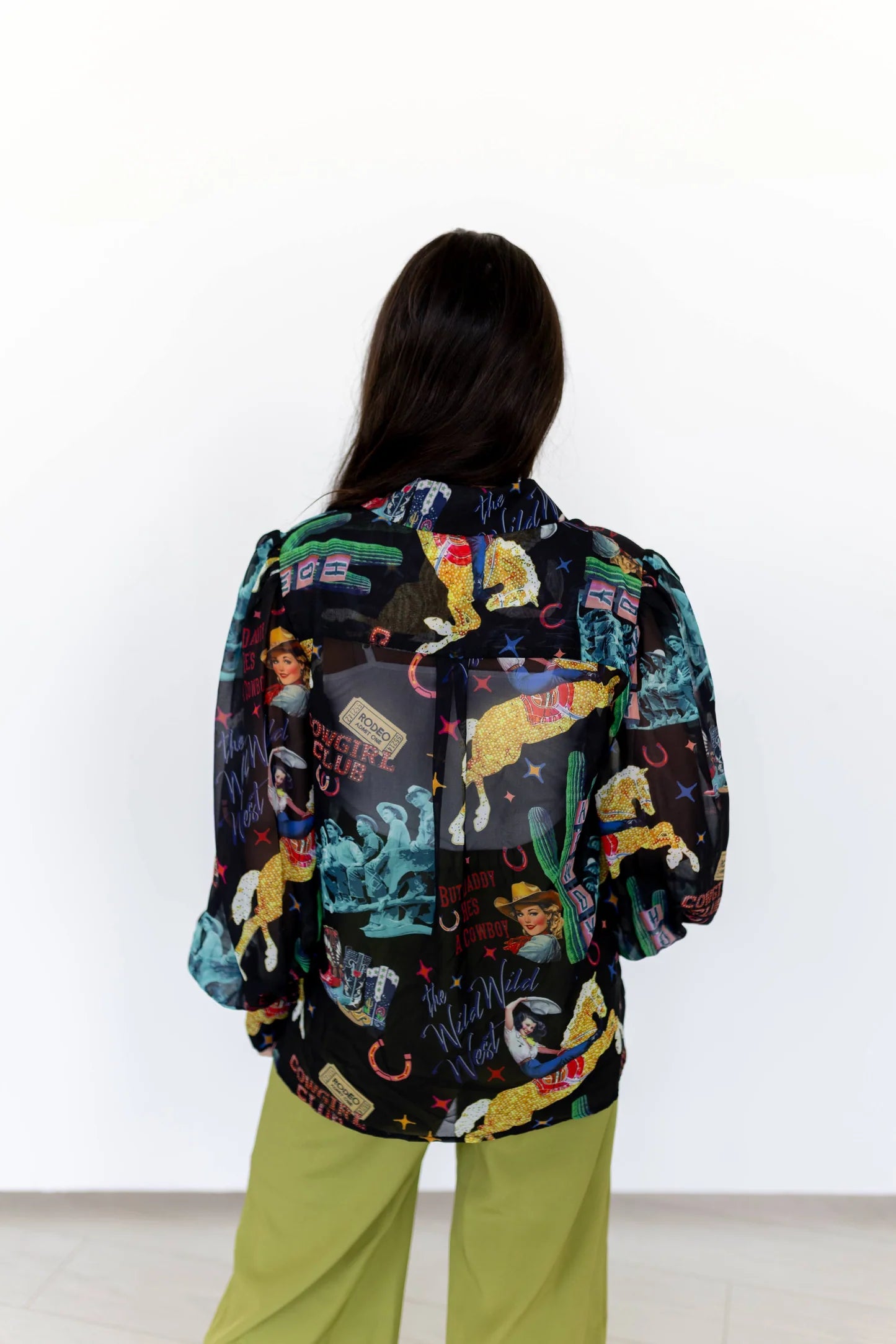 Turquoise Haven Black Cowgirl Collage Top