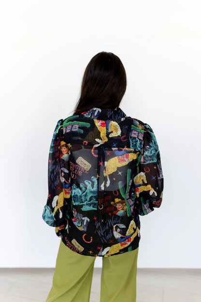 Turquoise Haven Black Cowgirl Collage Top