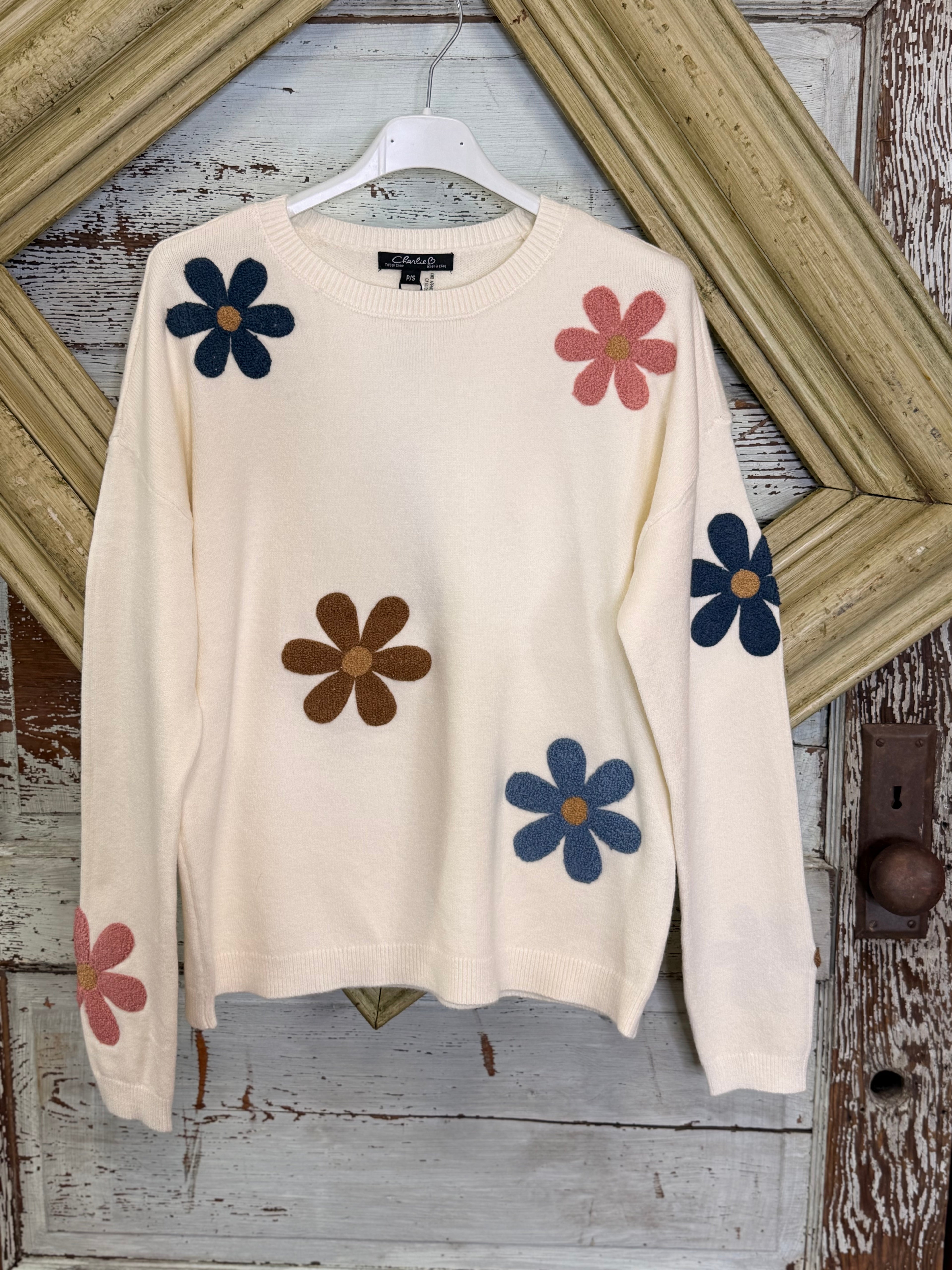 Charlie B Super Plush Sweater With Flowers