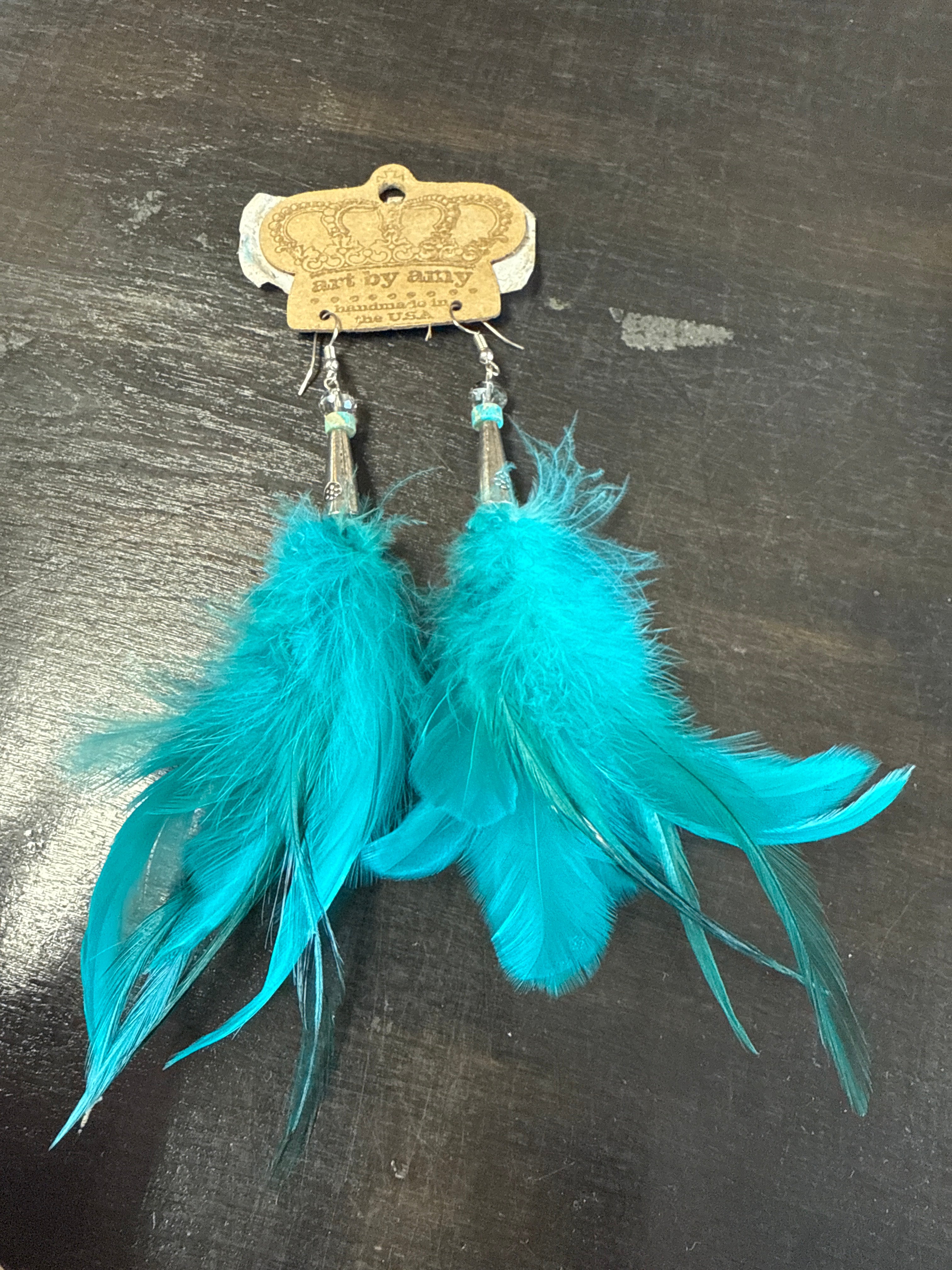 Art by Amy blue feather earrings