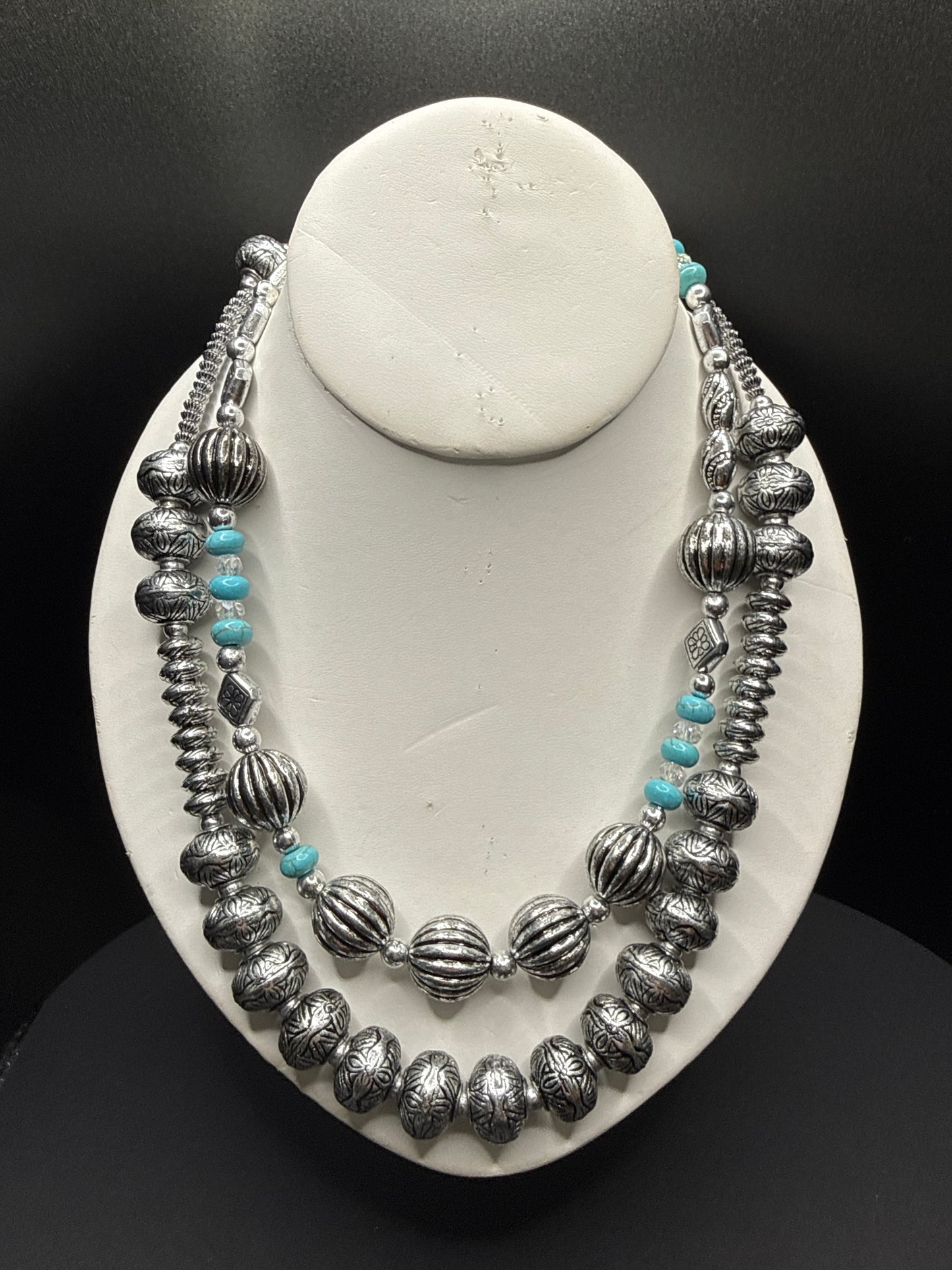 Silver and Turq double strand necklace