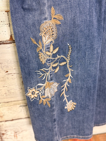Charlie B  Flower and dequins Embroidered Denim Pants