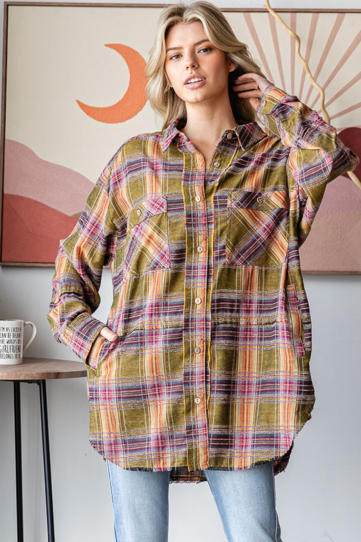 OLI AND HALI MINERAL WASHED PLAID SHIRTS