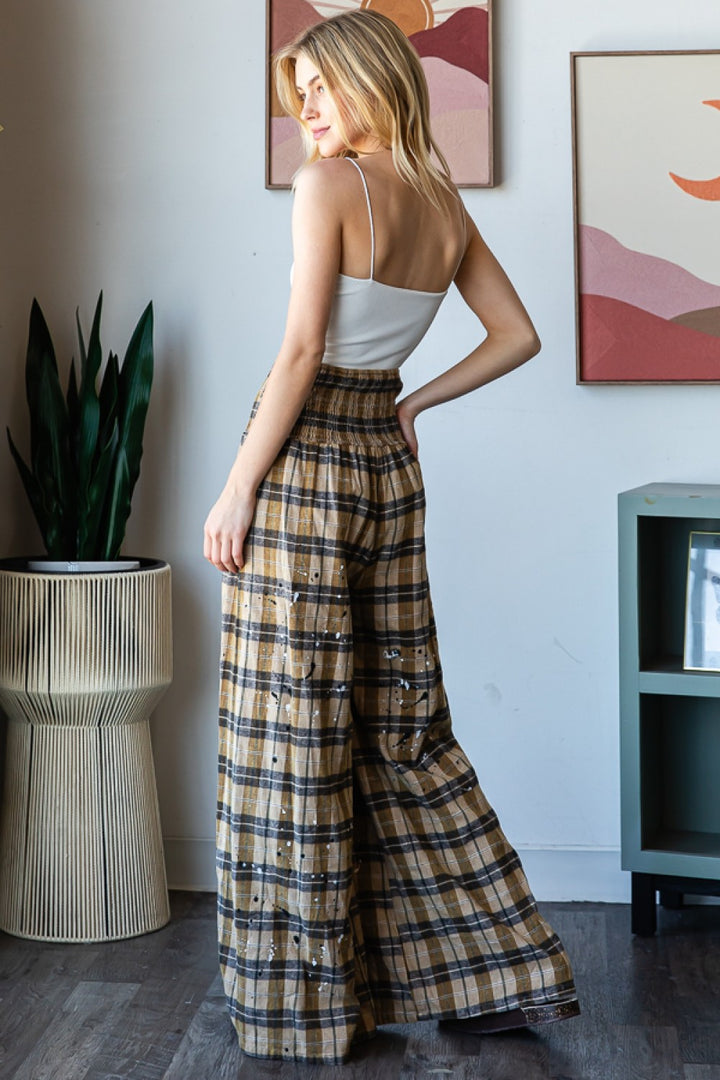 WASHED PLAID WIDE LONG PANTS