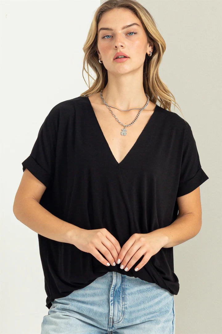 SHORT SLEEVE SURPLICE TOP