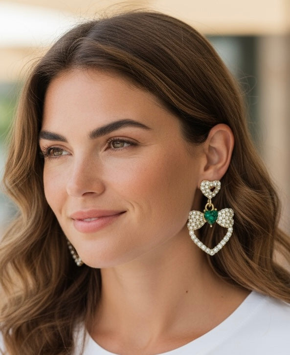 Heart and Bows Crystal Earrings