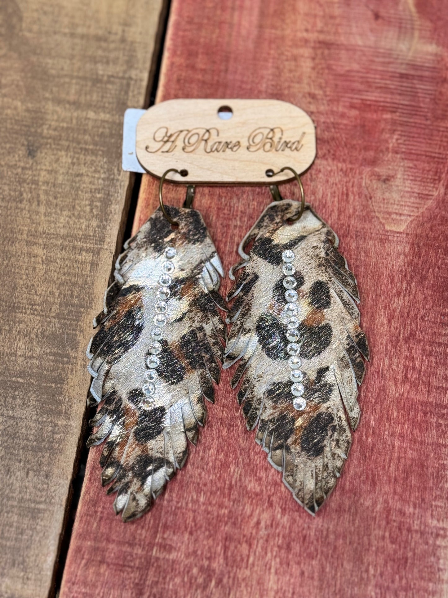 A Rare Bird Leapard Feather Earings