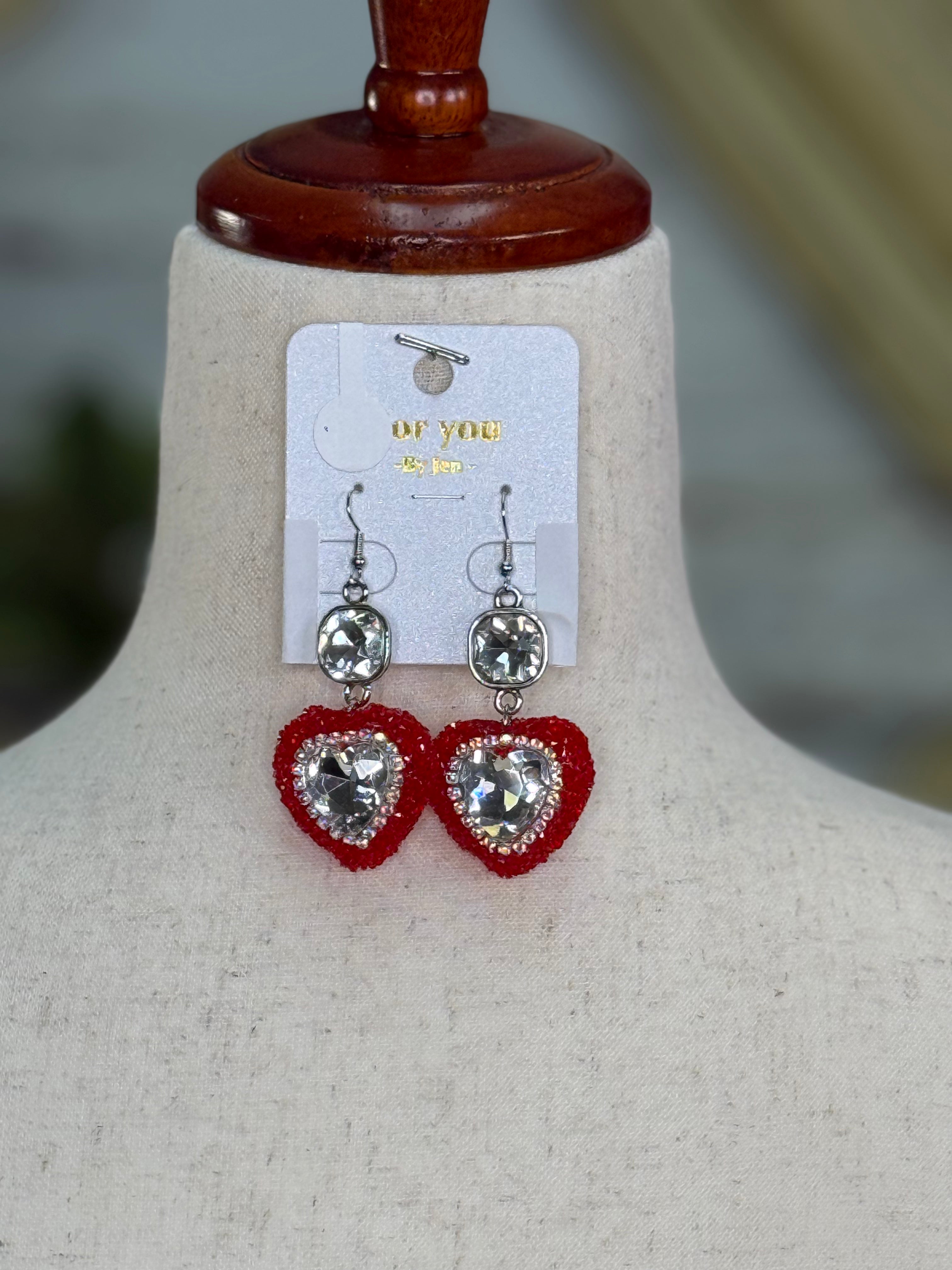 Emma Red crystal heart Earrings