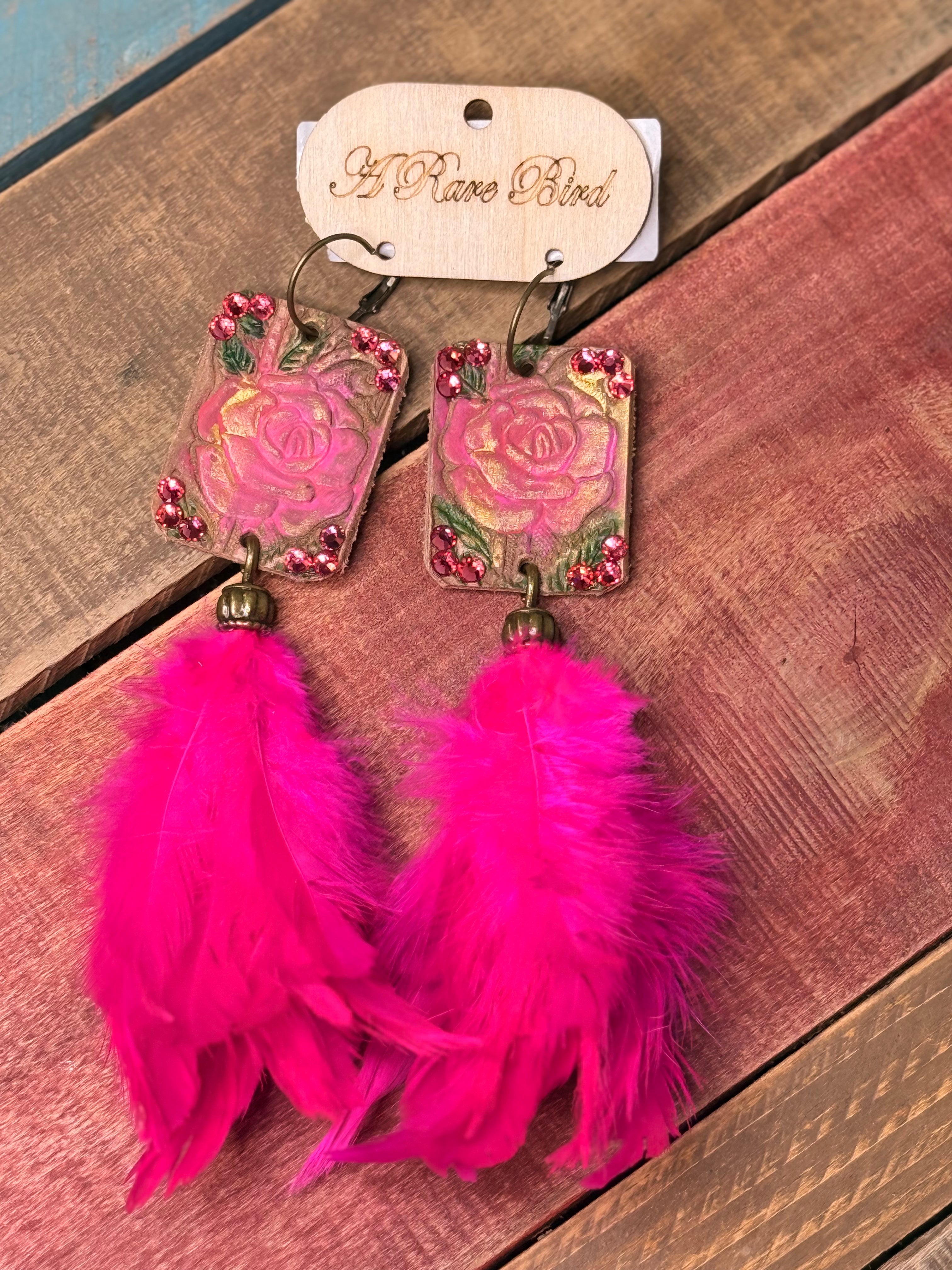 A Rare Bird Pink Rose Earrings