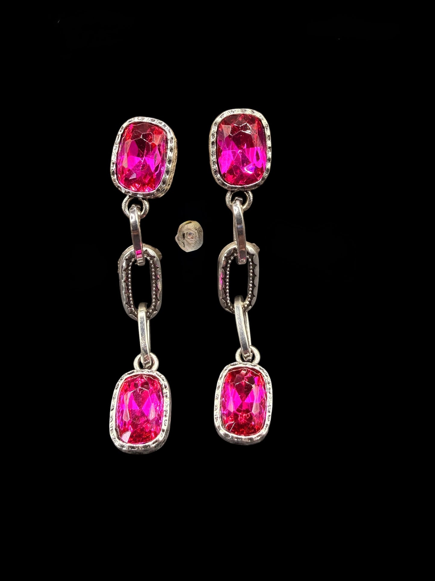 Silver Dangling Earrings with Pink Stones