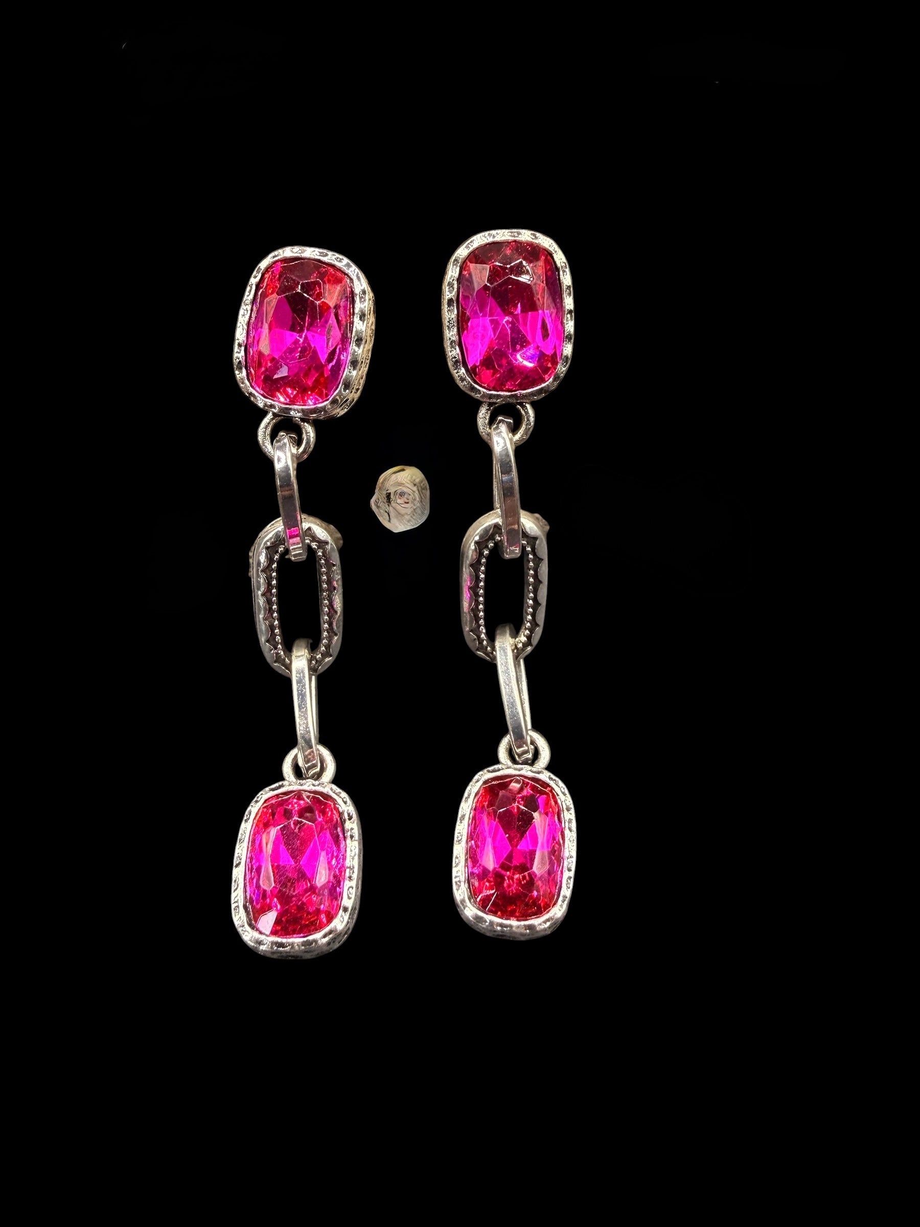 Silver Dangling Earrings with Pink Stones