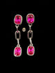 Silver Dangling Earrings with Pink Stones