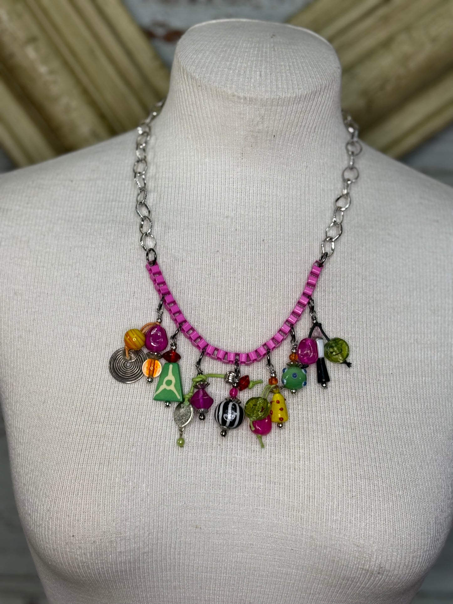 Lost and Found pink  multi color charm Necklace
