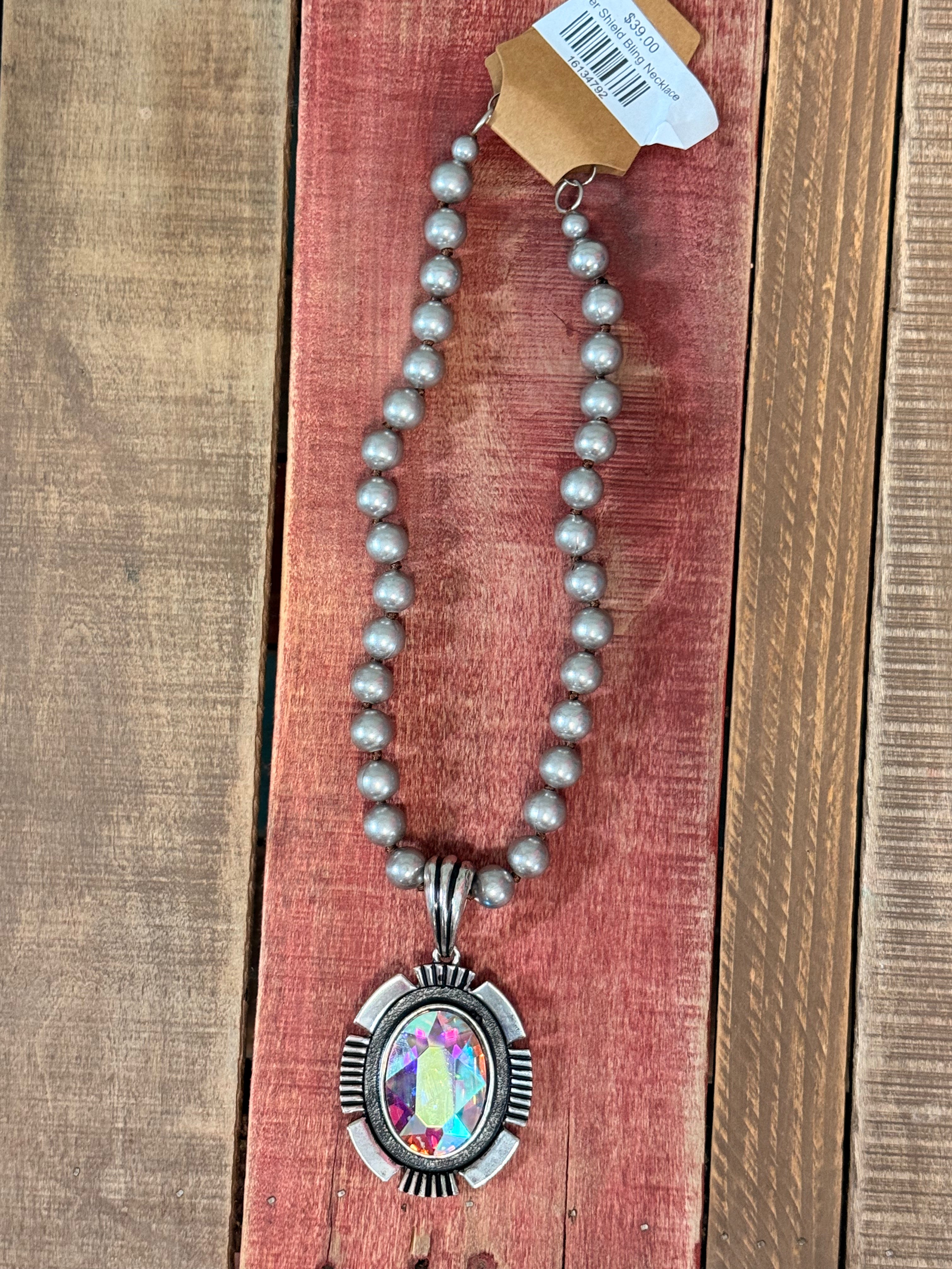 Silver Shield Bling Necklace