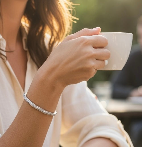 Oval Silver Crystal Bangle