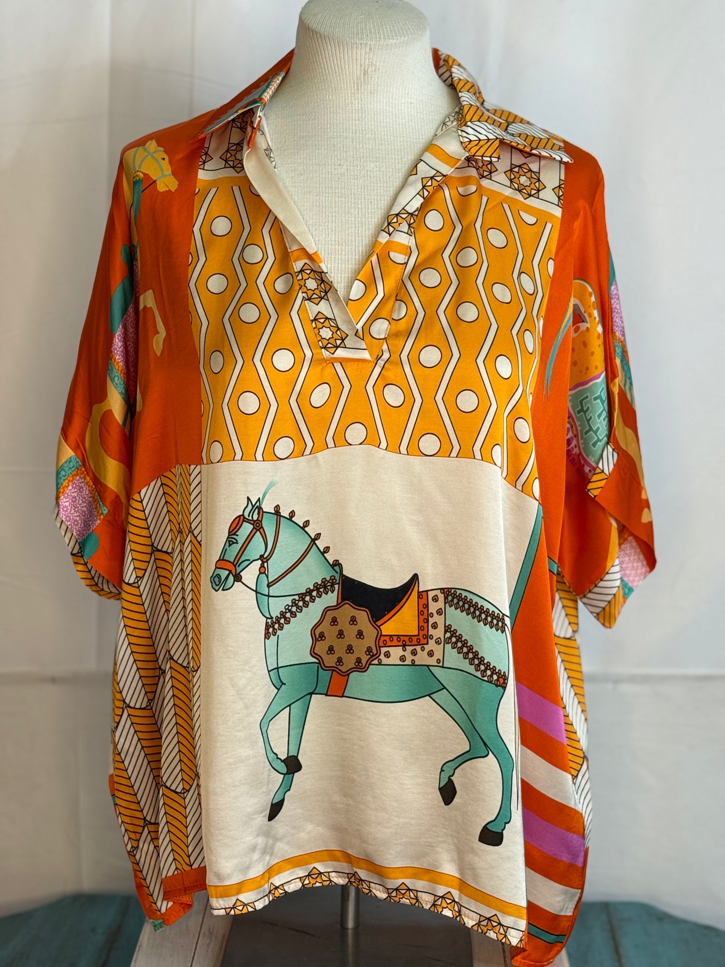 Made in Italy Horse Print V-Neck Top