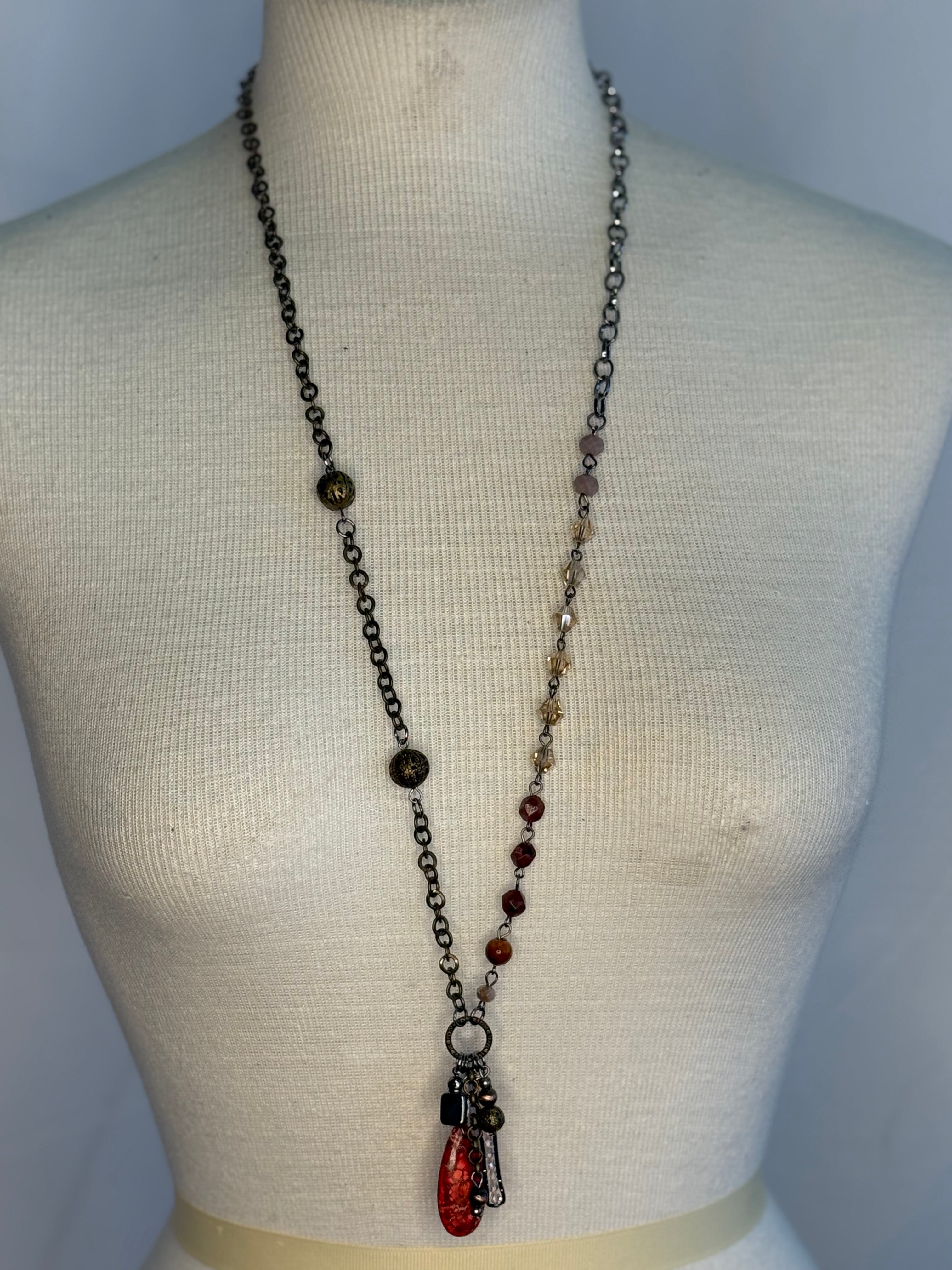 Lost and Found Red Multi Charm Necklace