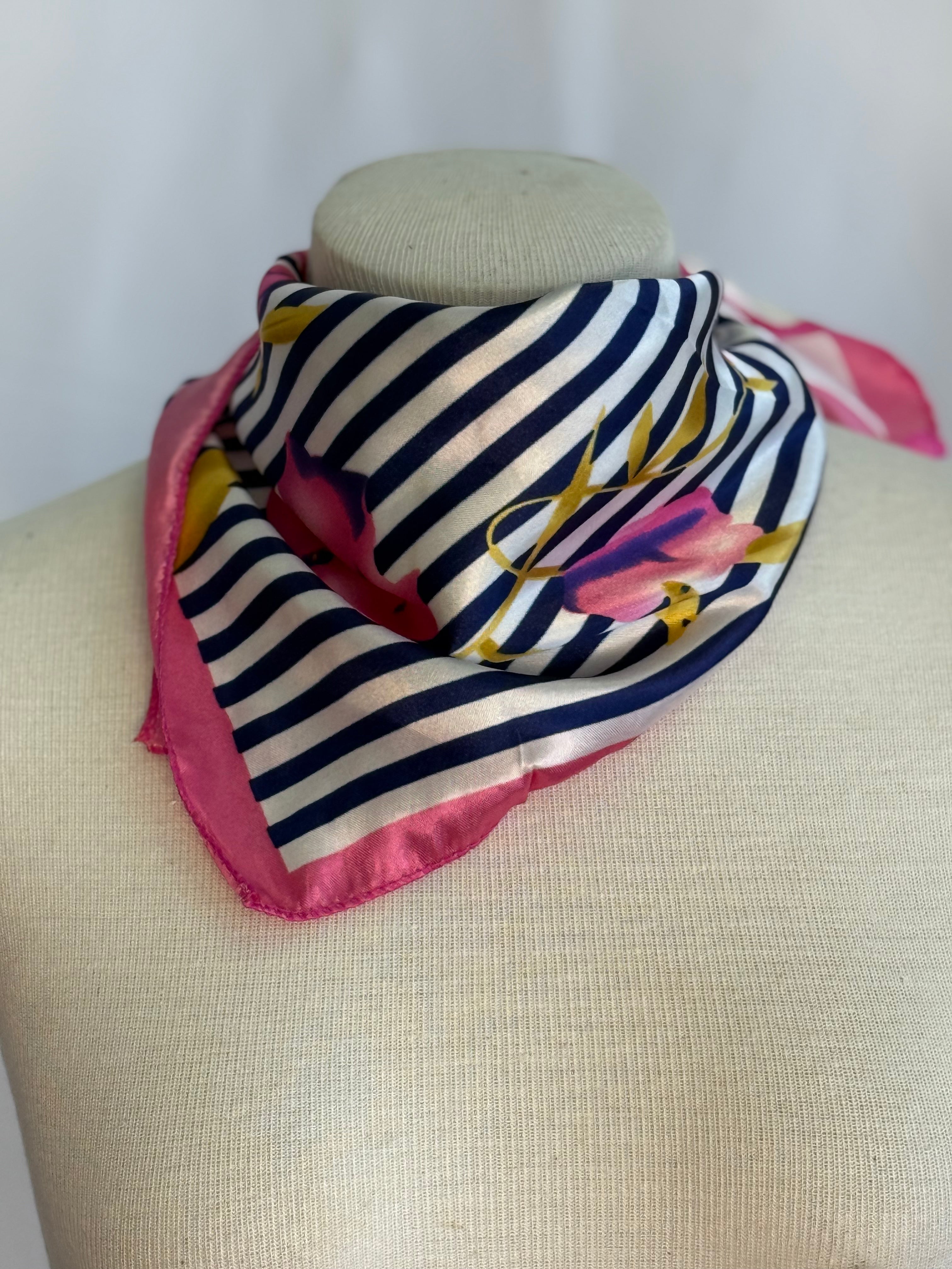 Pink Flower Blue Strip Wild Rag