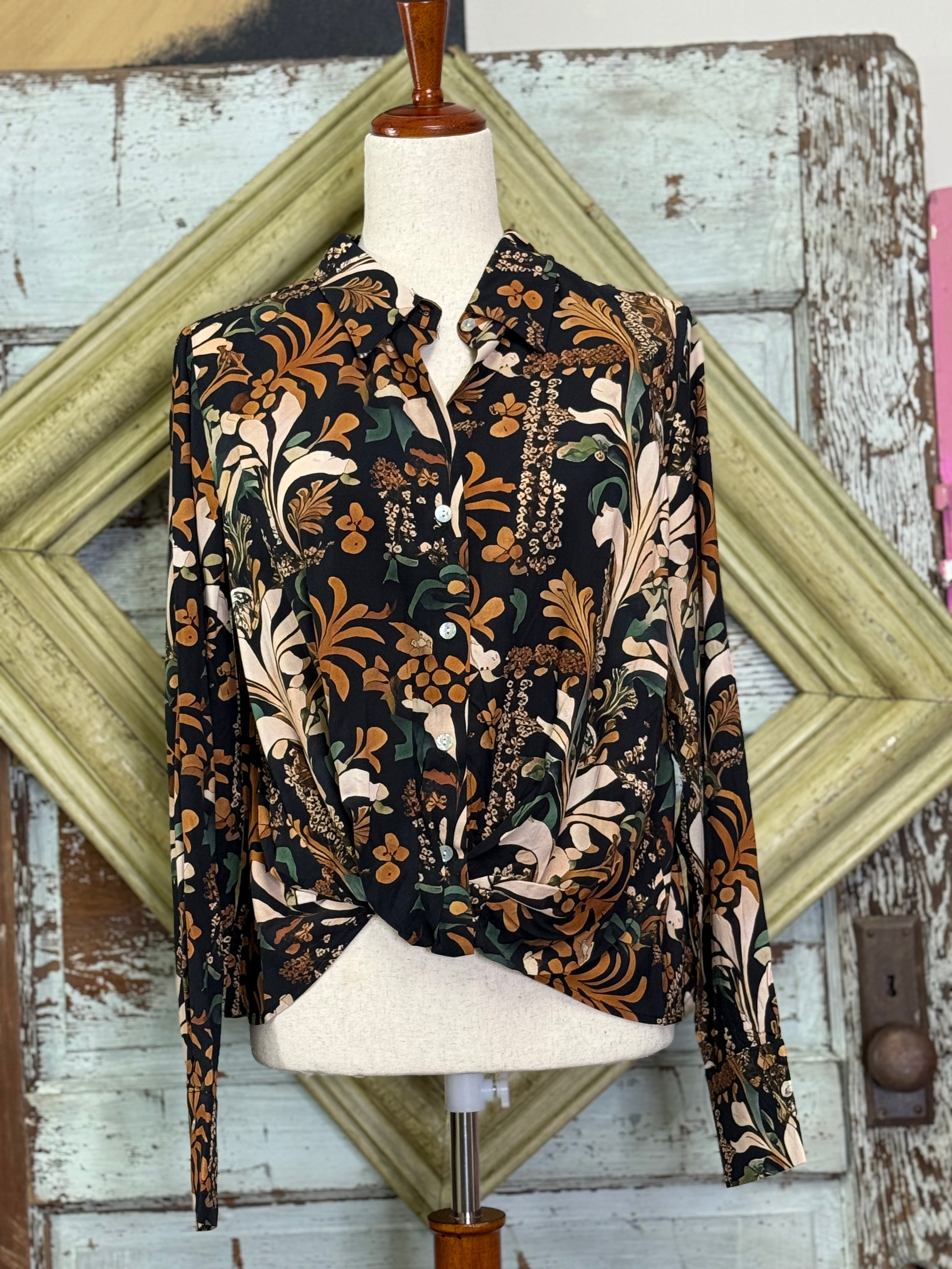 Charlie B Long Sleeve With Twisted Front Top