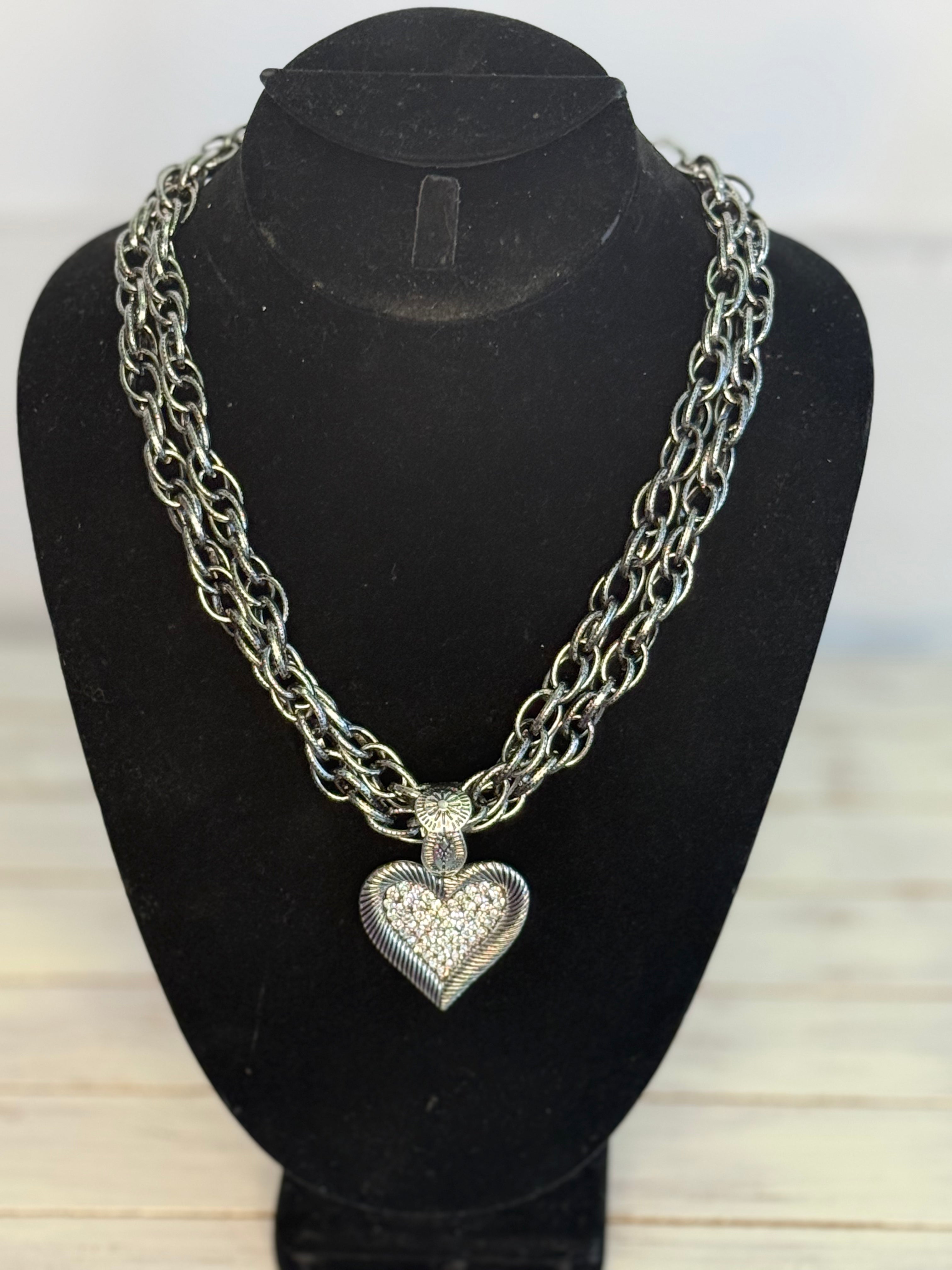 Lost and Found Silver bling heart Necklace