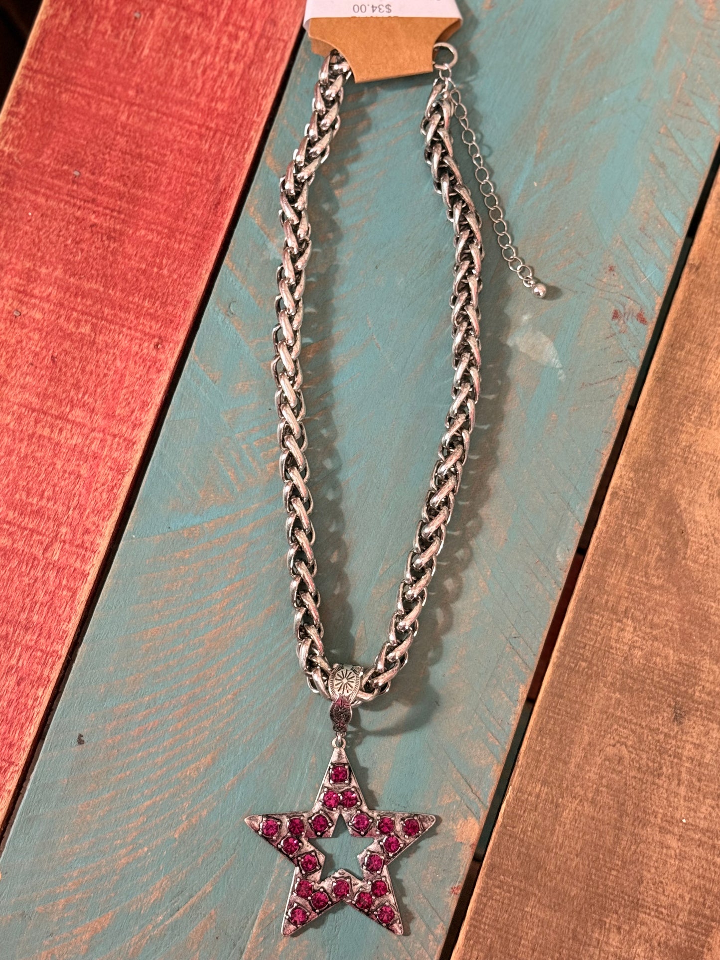 Silver and Pink Star Necklace