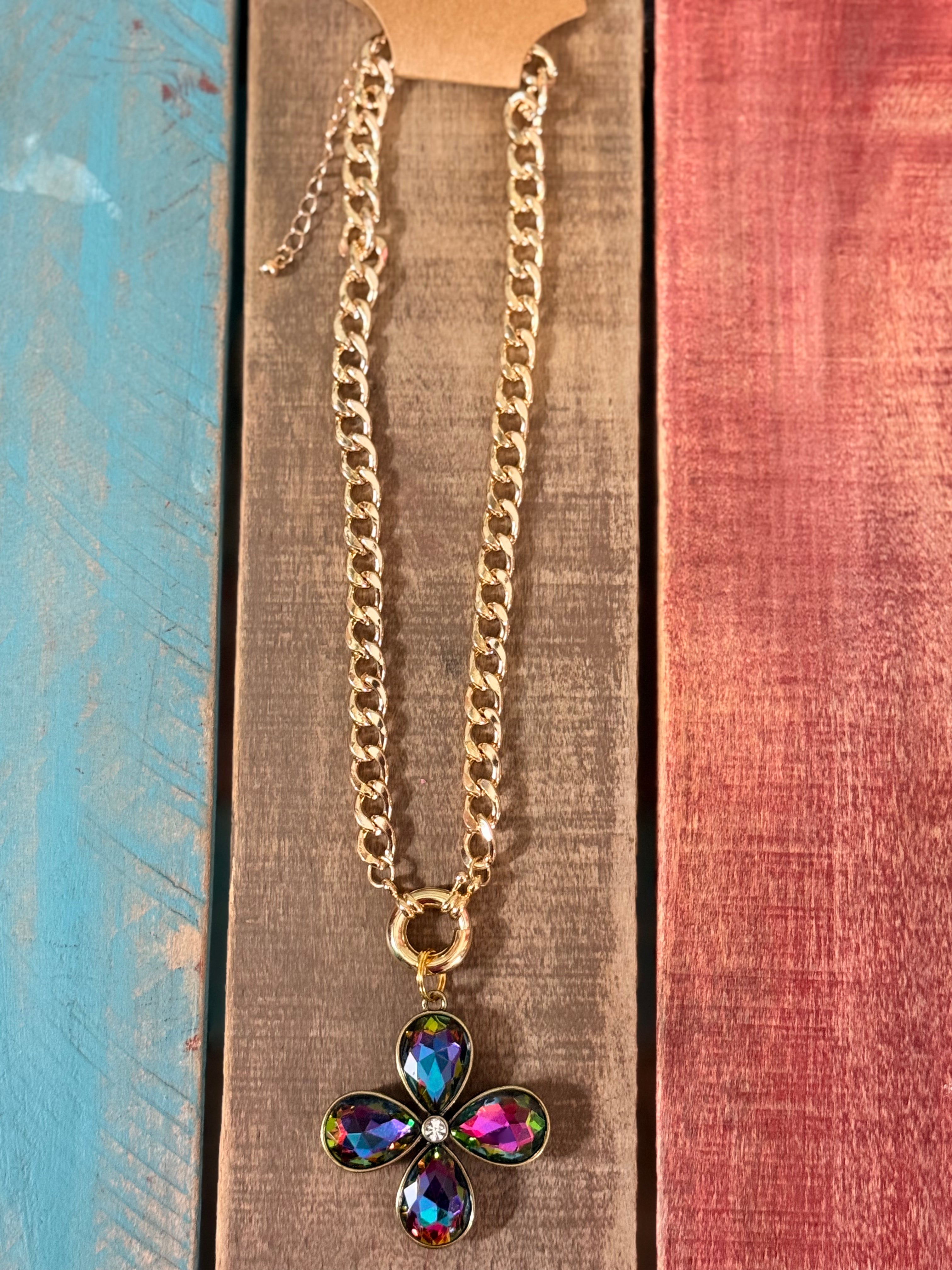 MultiColor Gold Flower Necklace