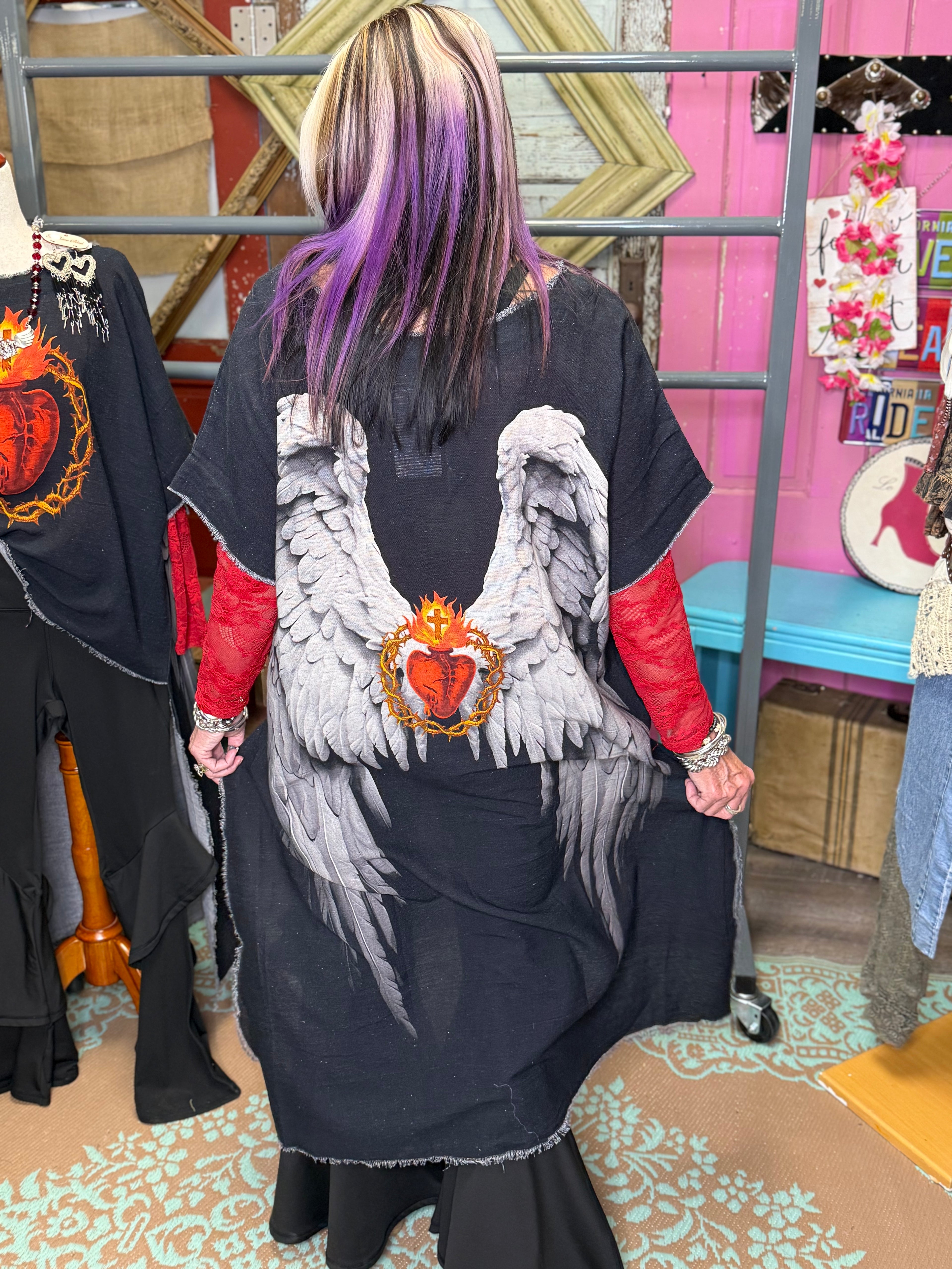 I love Linen Flaming Heart High Low Top