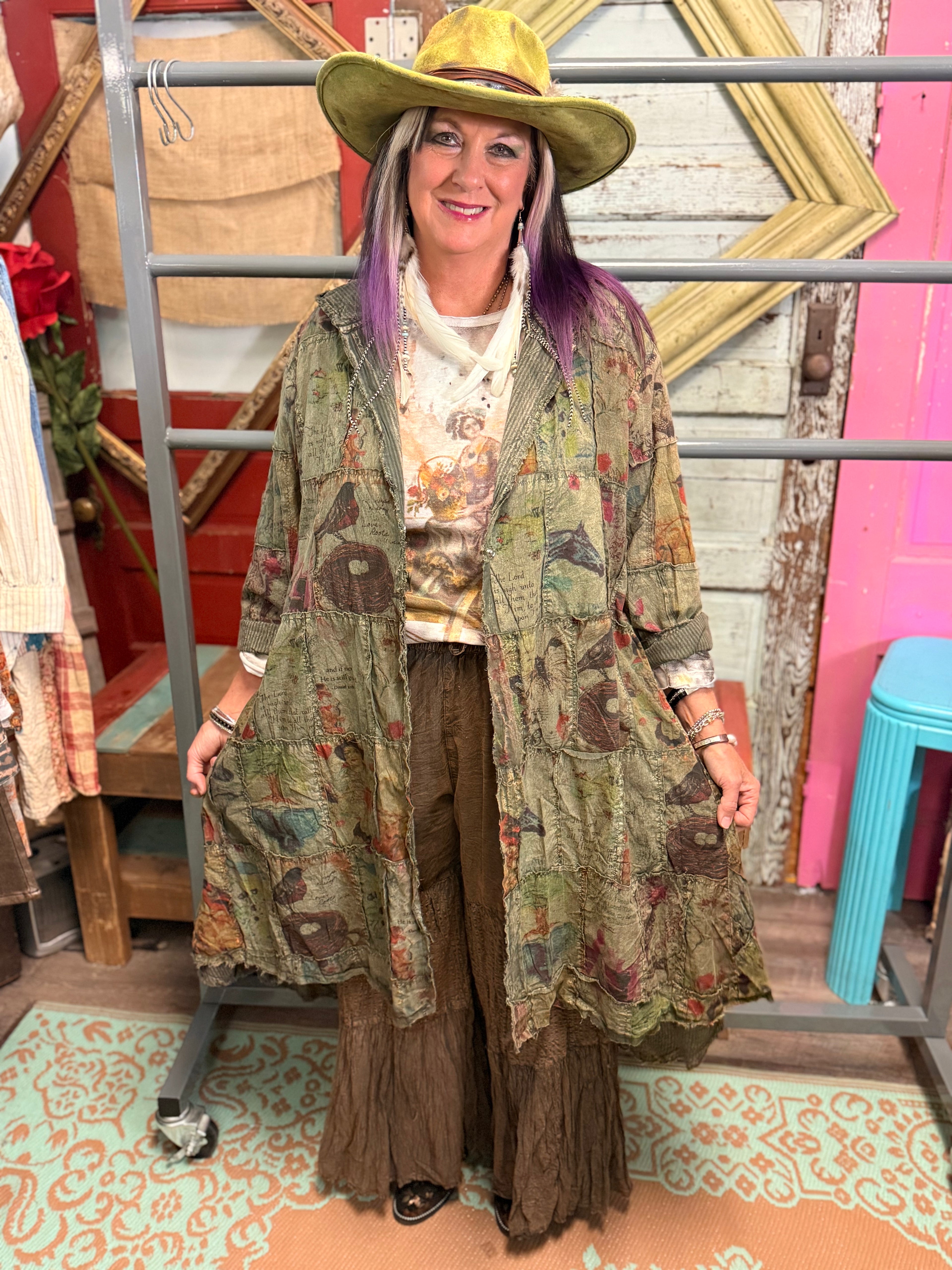 Paper Lace High Low Printed Patchwork Hooded Jacket