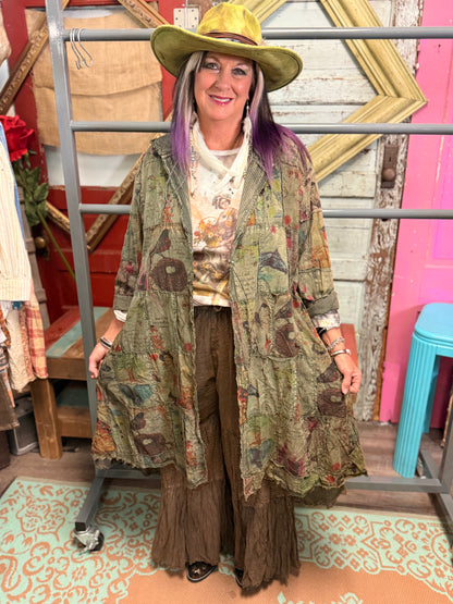 Paper Lace High Low Printed Patchwork Hooded Jacket
