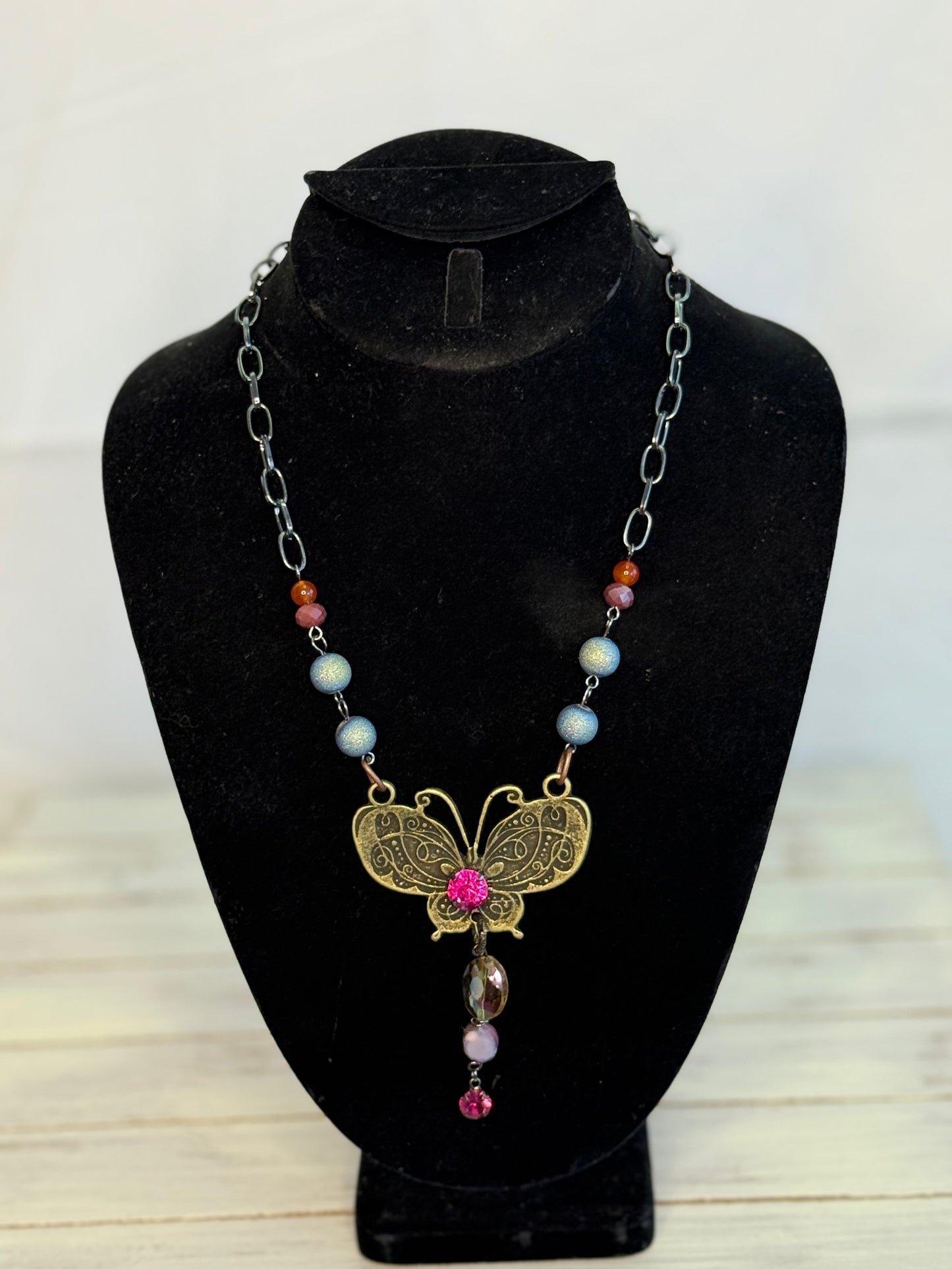Lost and Found Pink Purple Butterfly Necklace