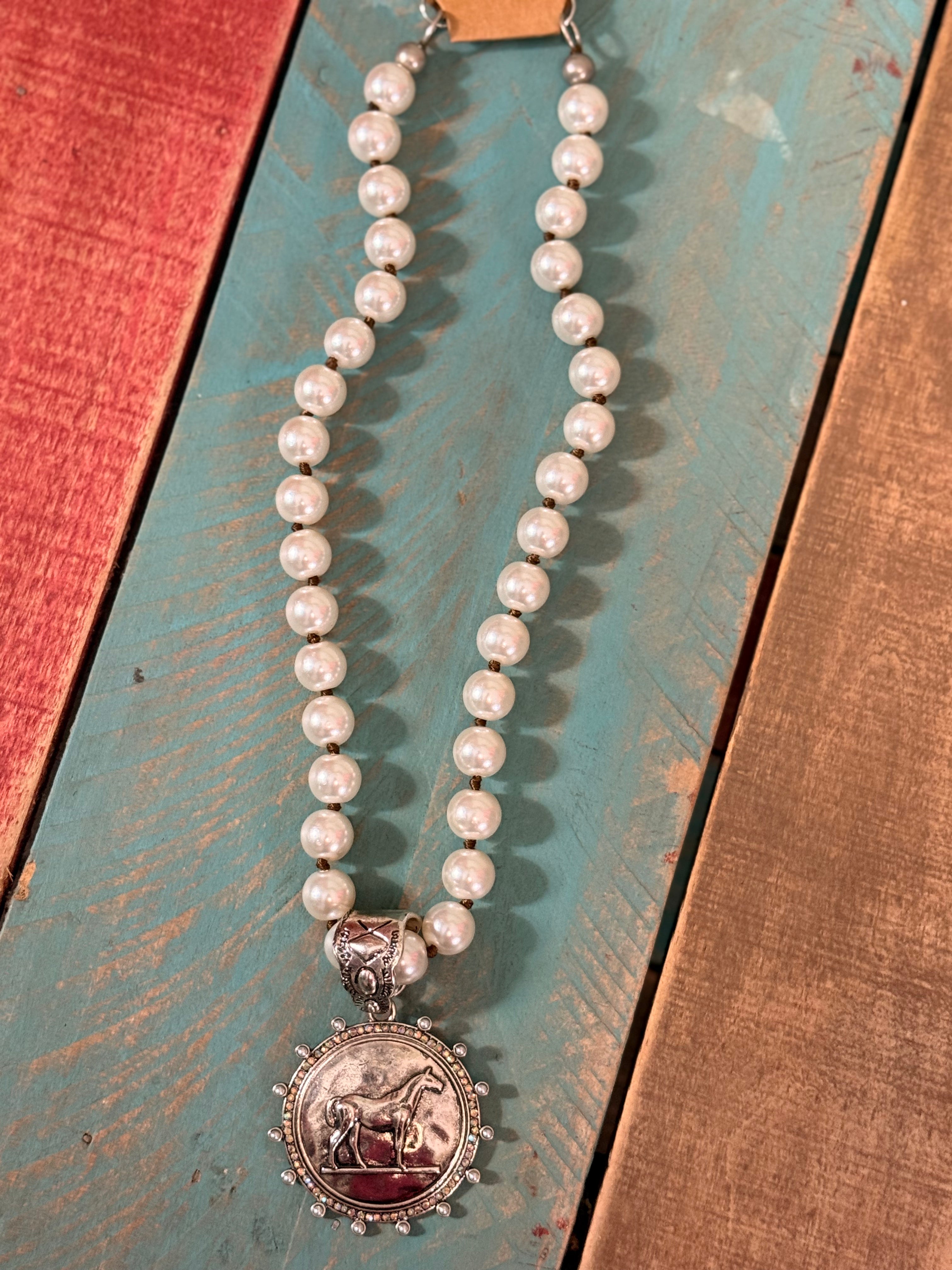 Pearl Horse Coin Necklace