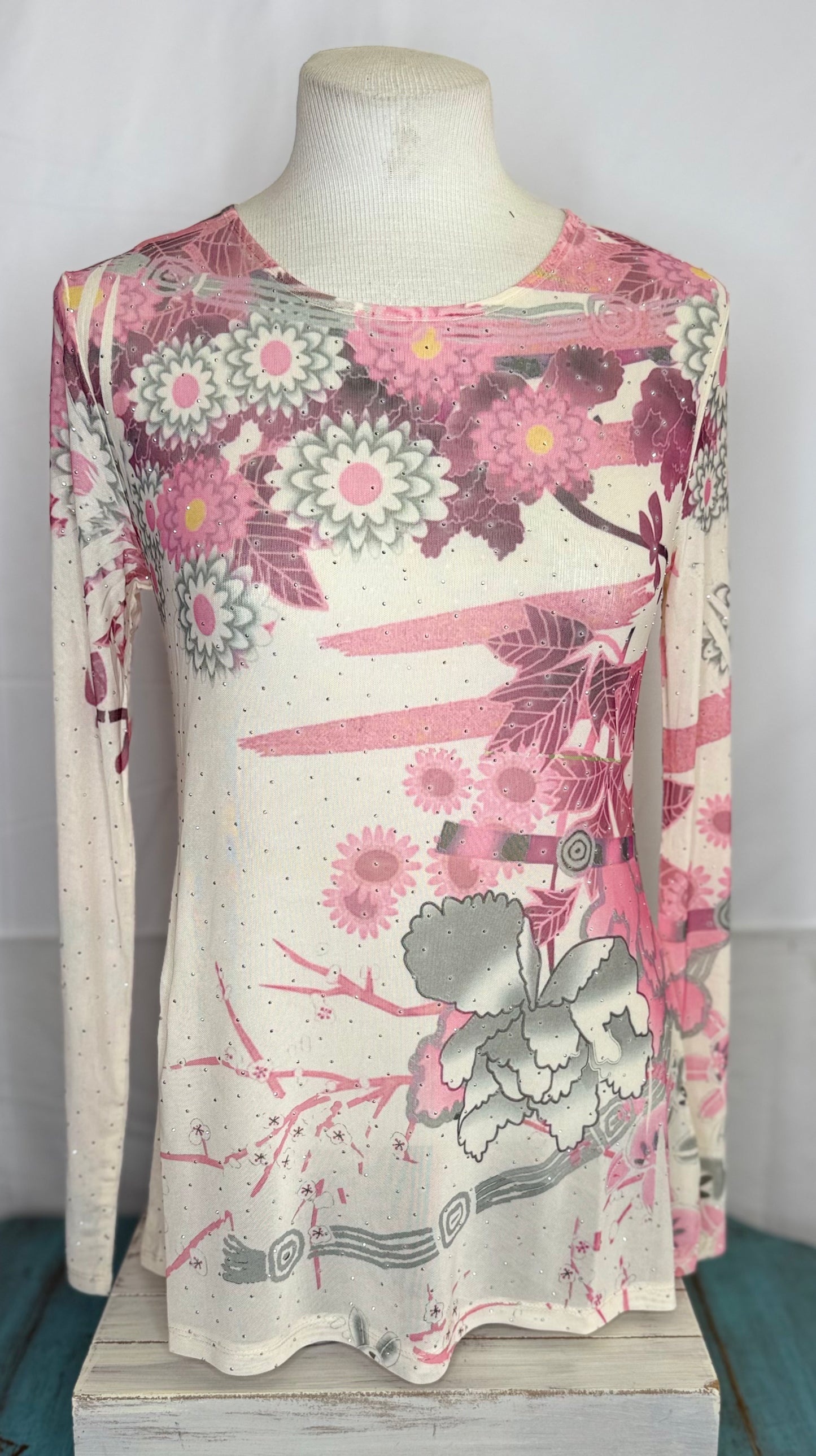 Origami Long Sleeved Mesh Sparkly Top