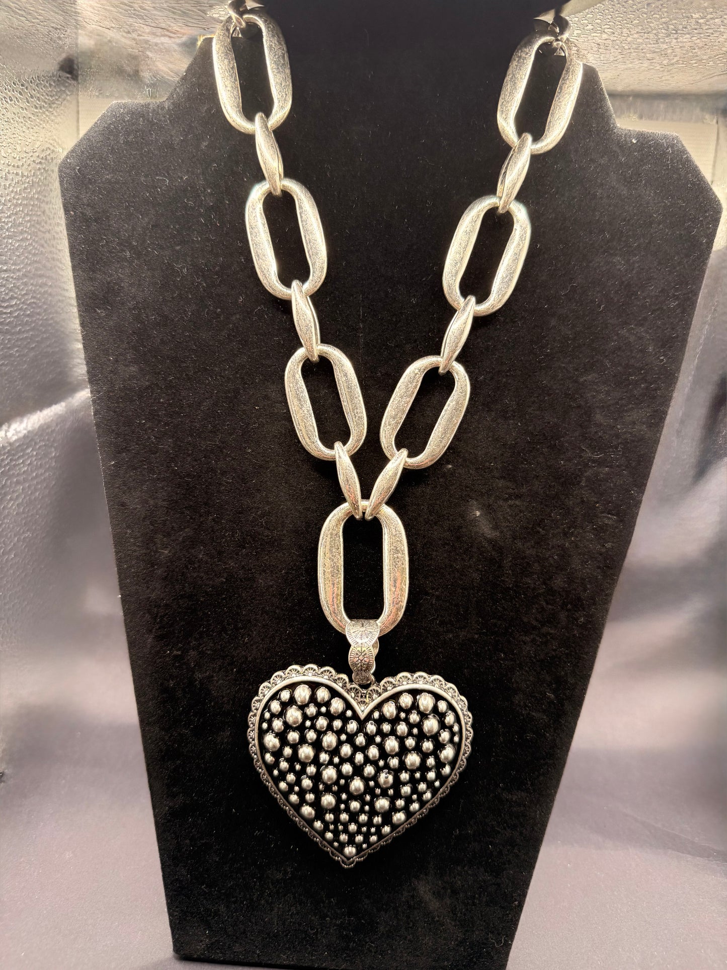 Silver Chunky Link & Heart Necklace