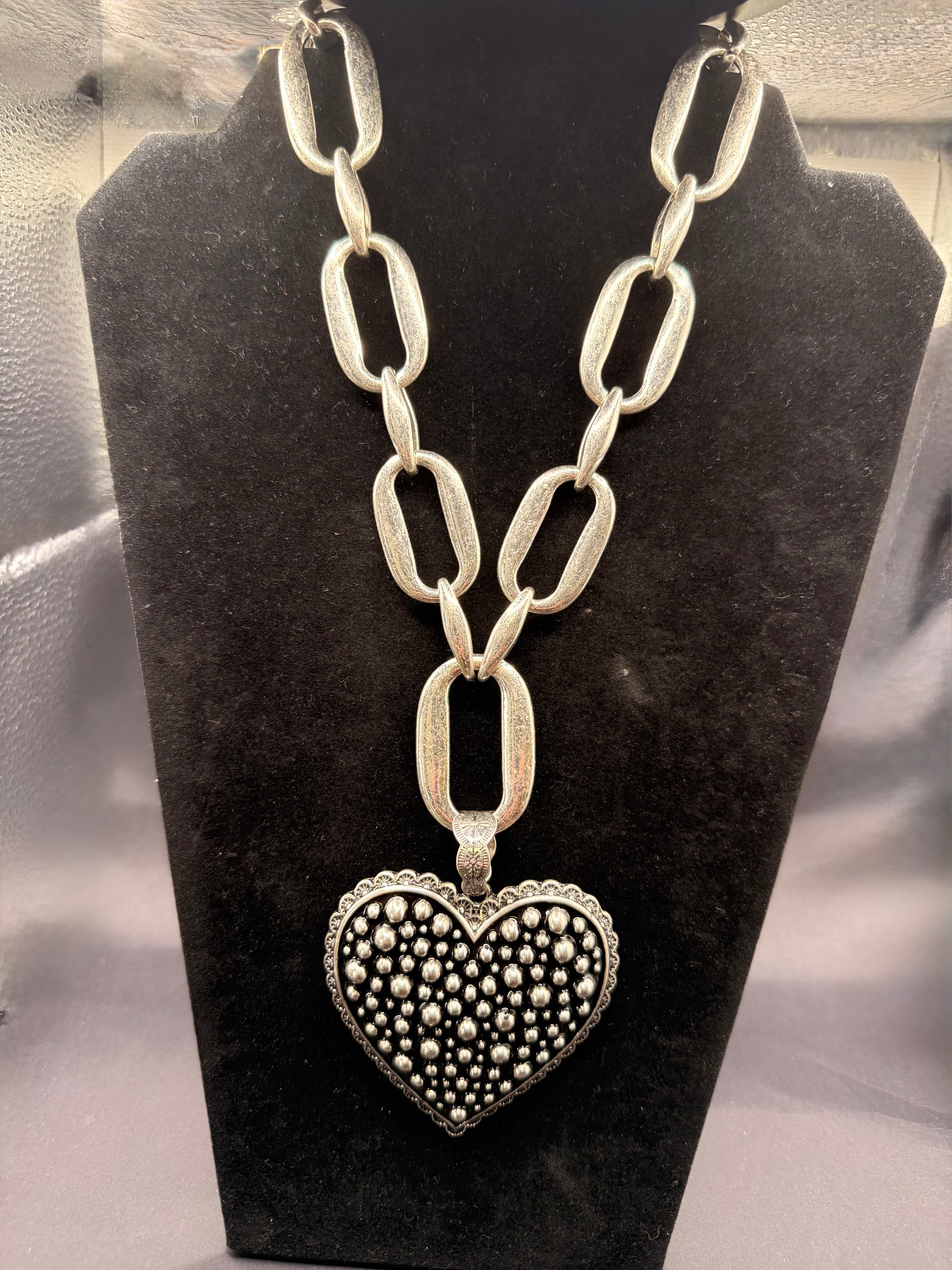 Silver Chunky Link & Heart Necklace