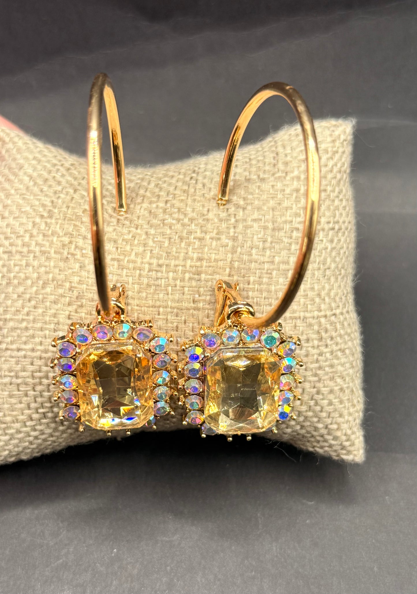 Gold Hoop & Stone Dangle Earrings