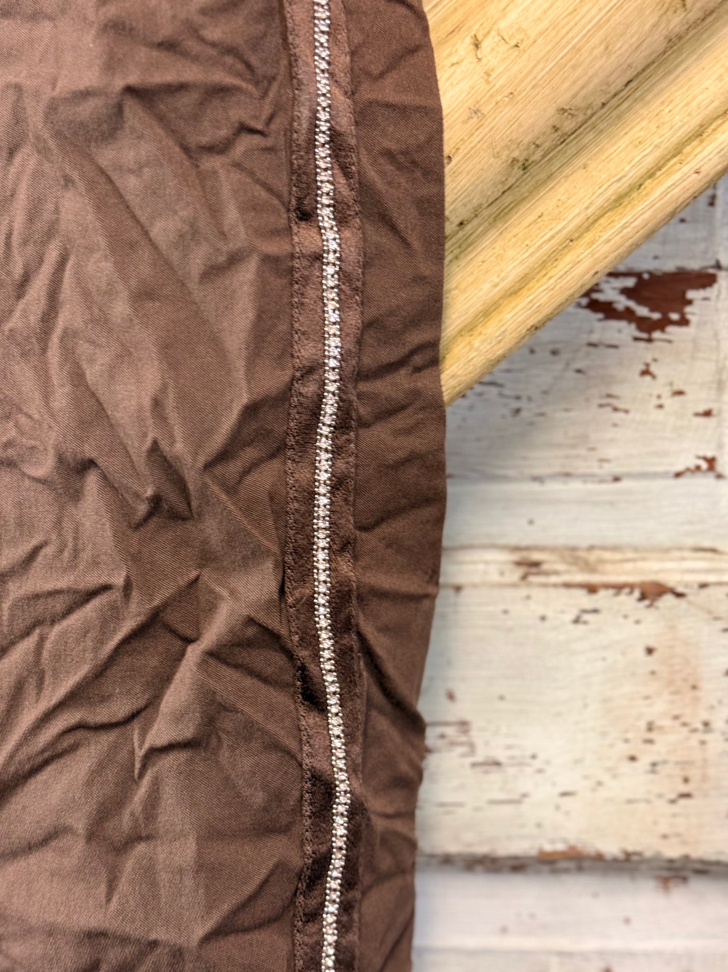 Made In Italy Chocolate Joggers with Rhinestone strip