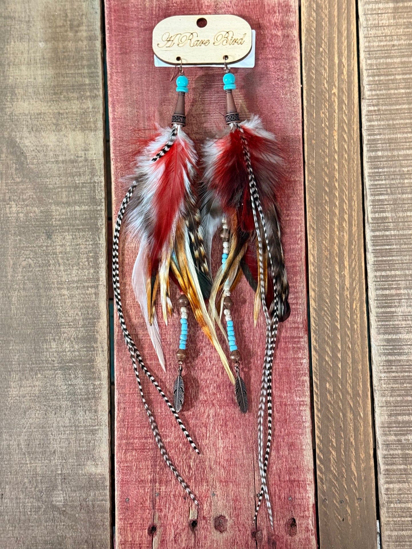 A Rare Bird Red Pheasant Feather Earrings