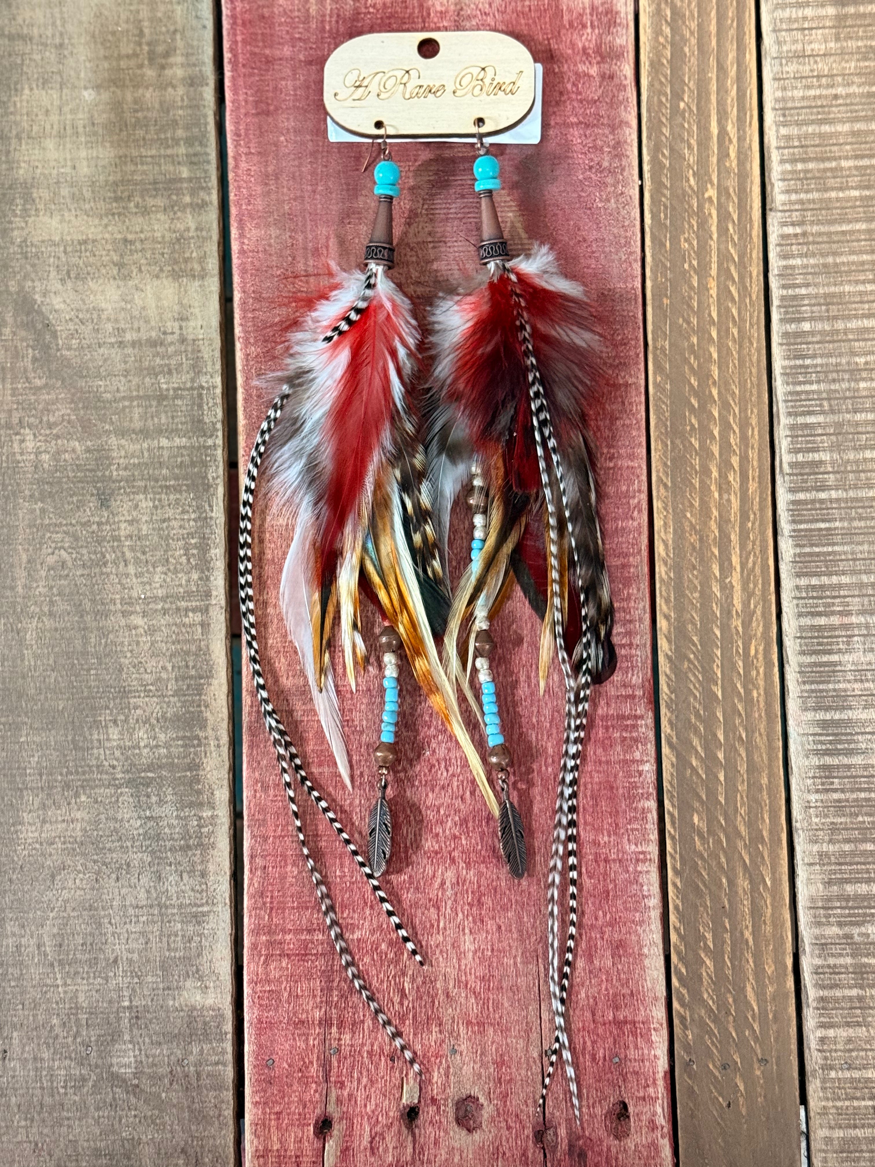 A Rare Bird Red Pheasant Feather Earrings