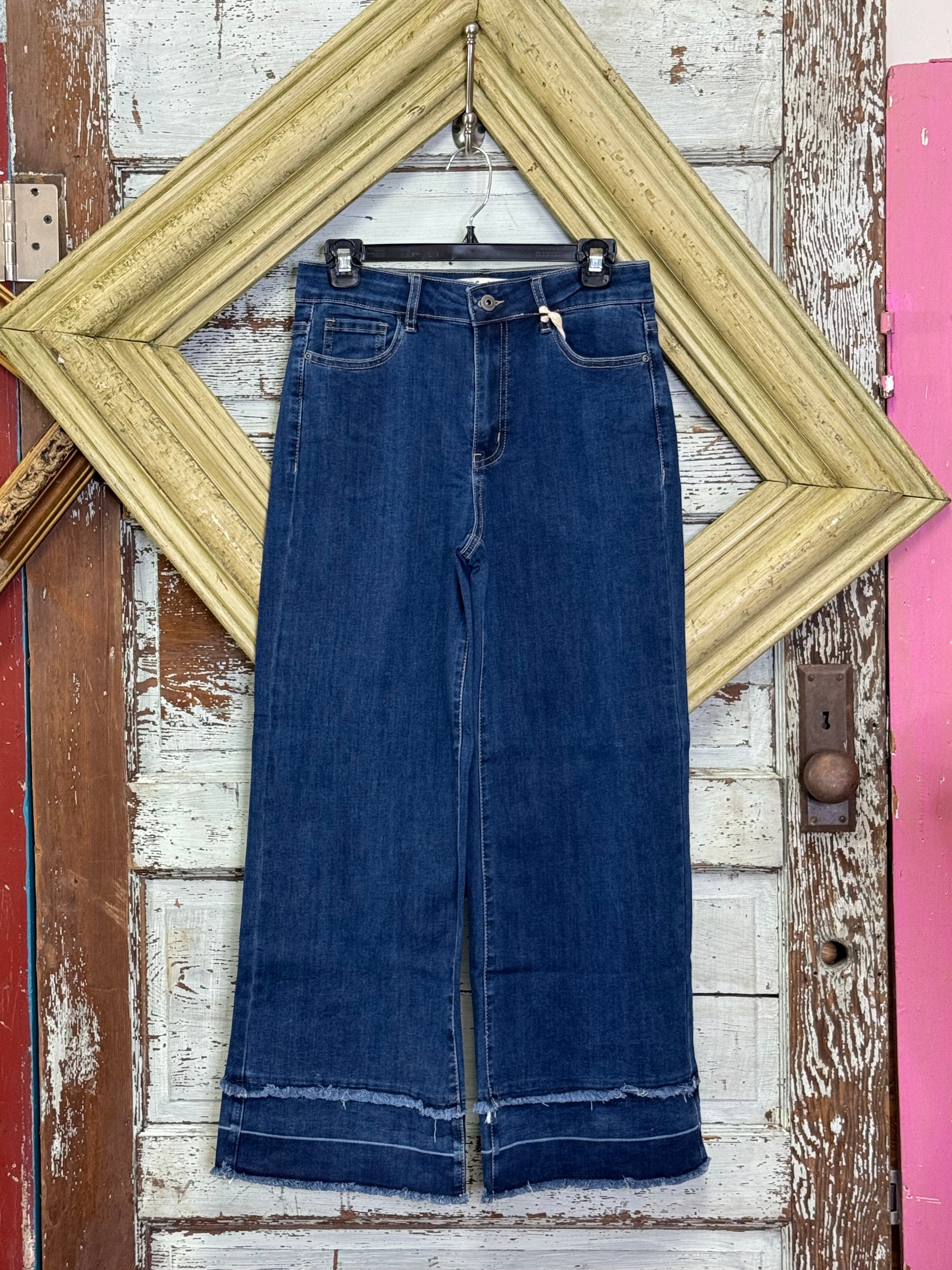 Charlie B Cropped Flare LEg Strech Denim Pant with fringe Details