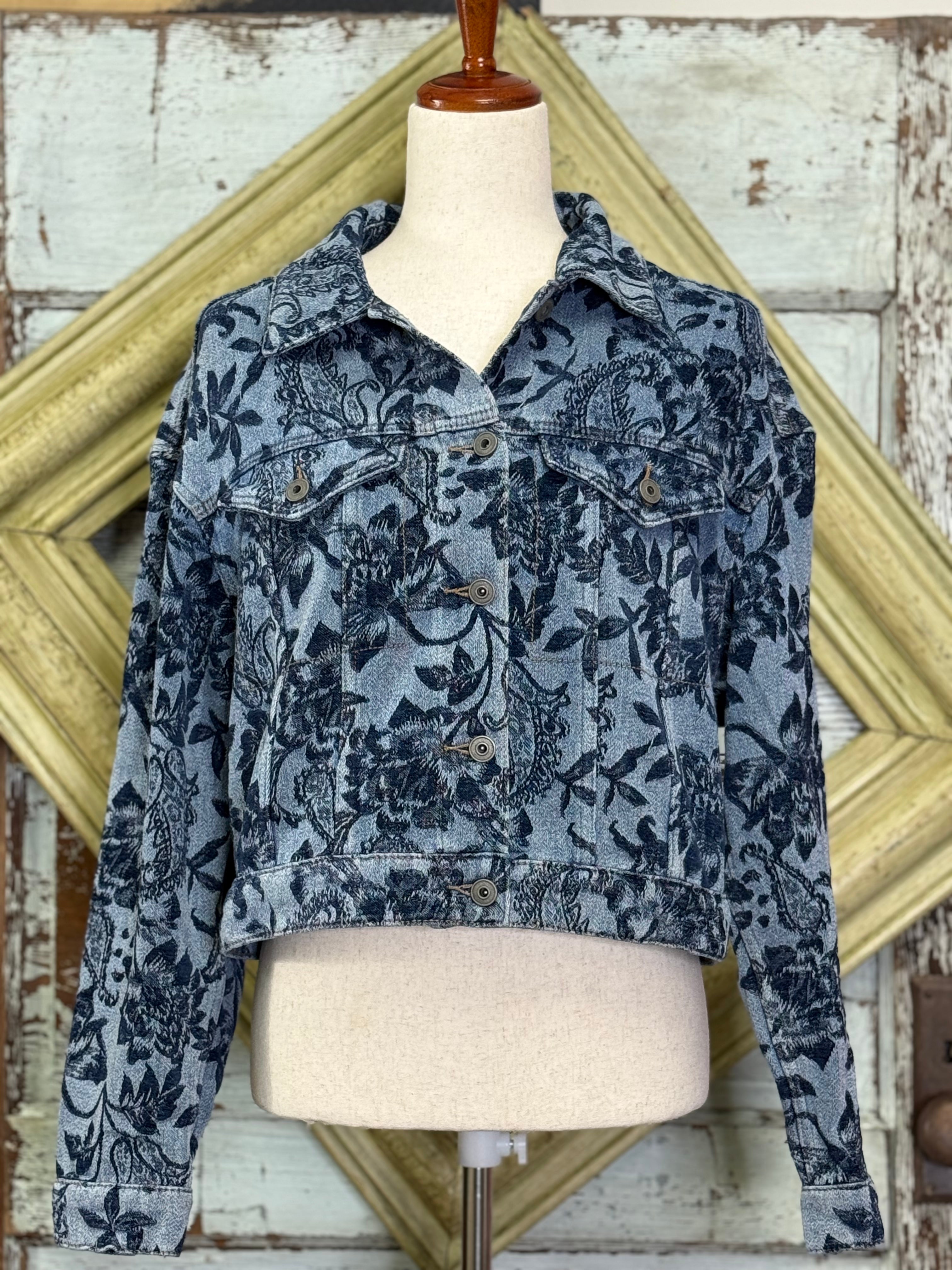 Charlie B Cropped Jacquard Denim Jacket