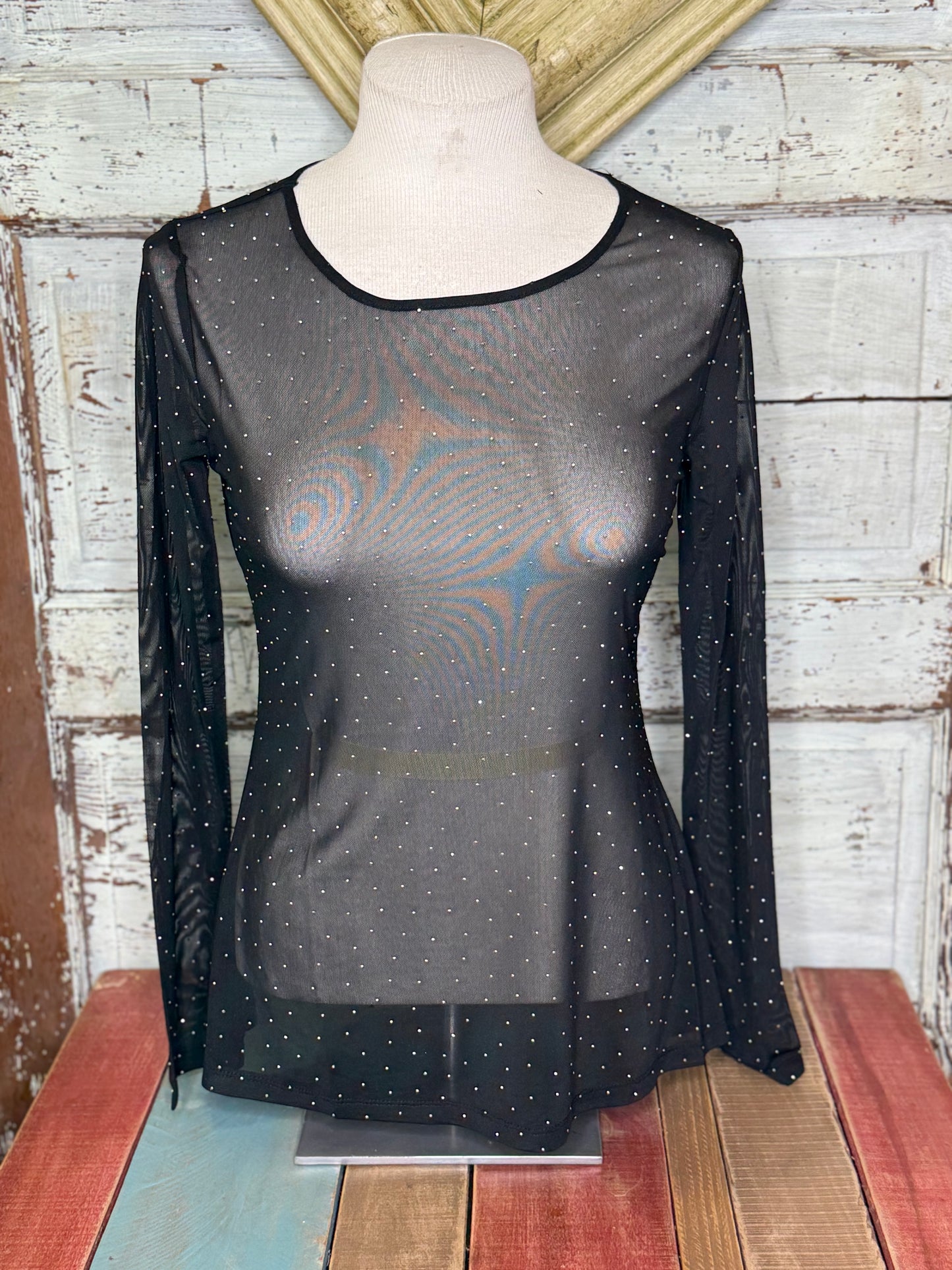 Origami Long Sleeved Mesh Sparkly Top