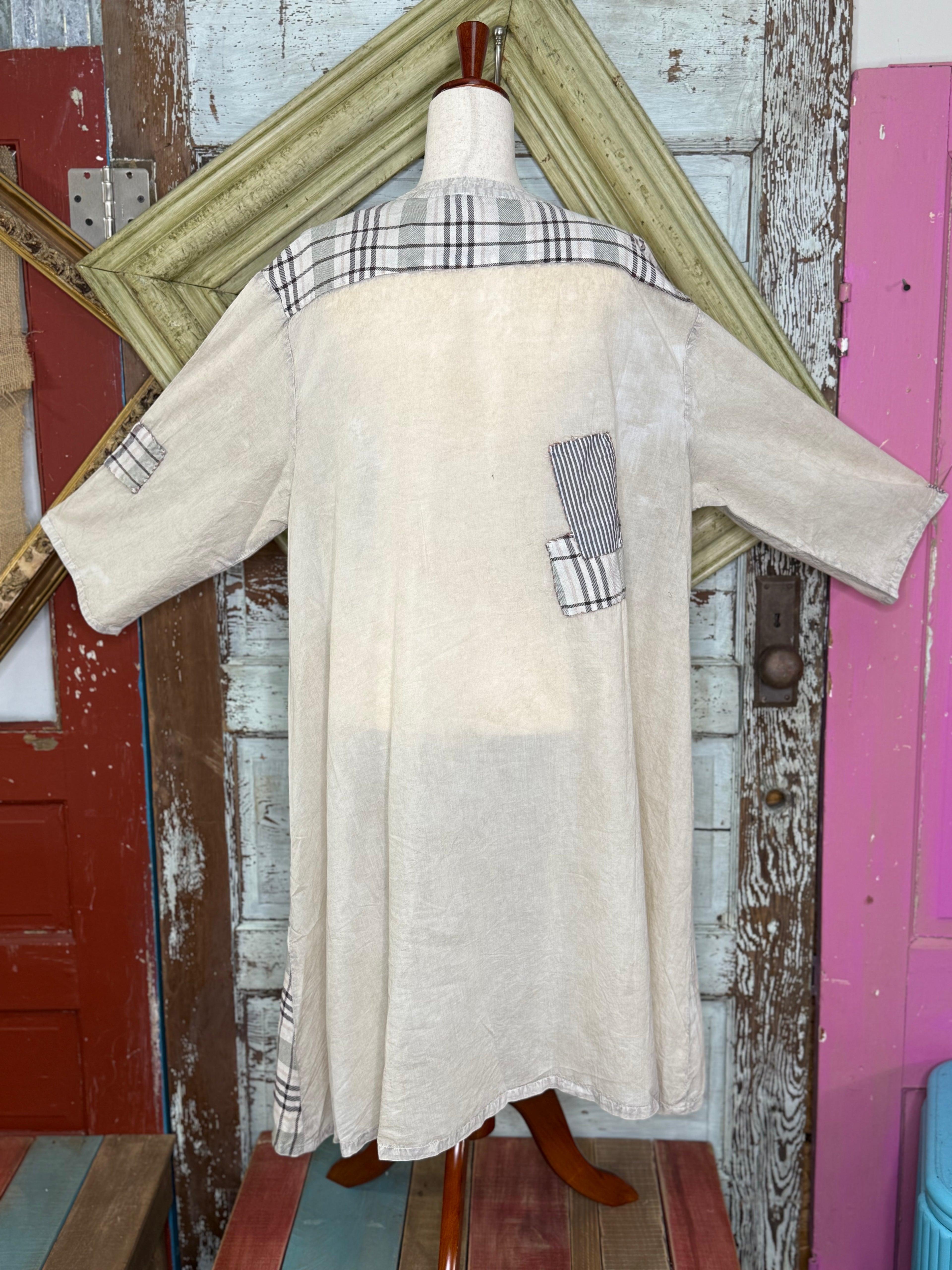 Paper Lace Tea Washed Plaid Patchwork Button Front Duster