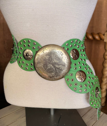 Leather Disc Belt with Silver Conchos